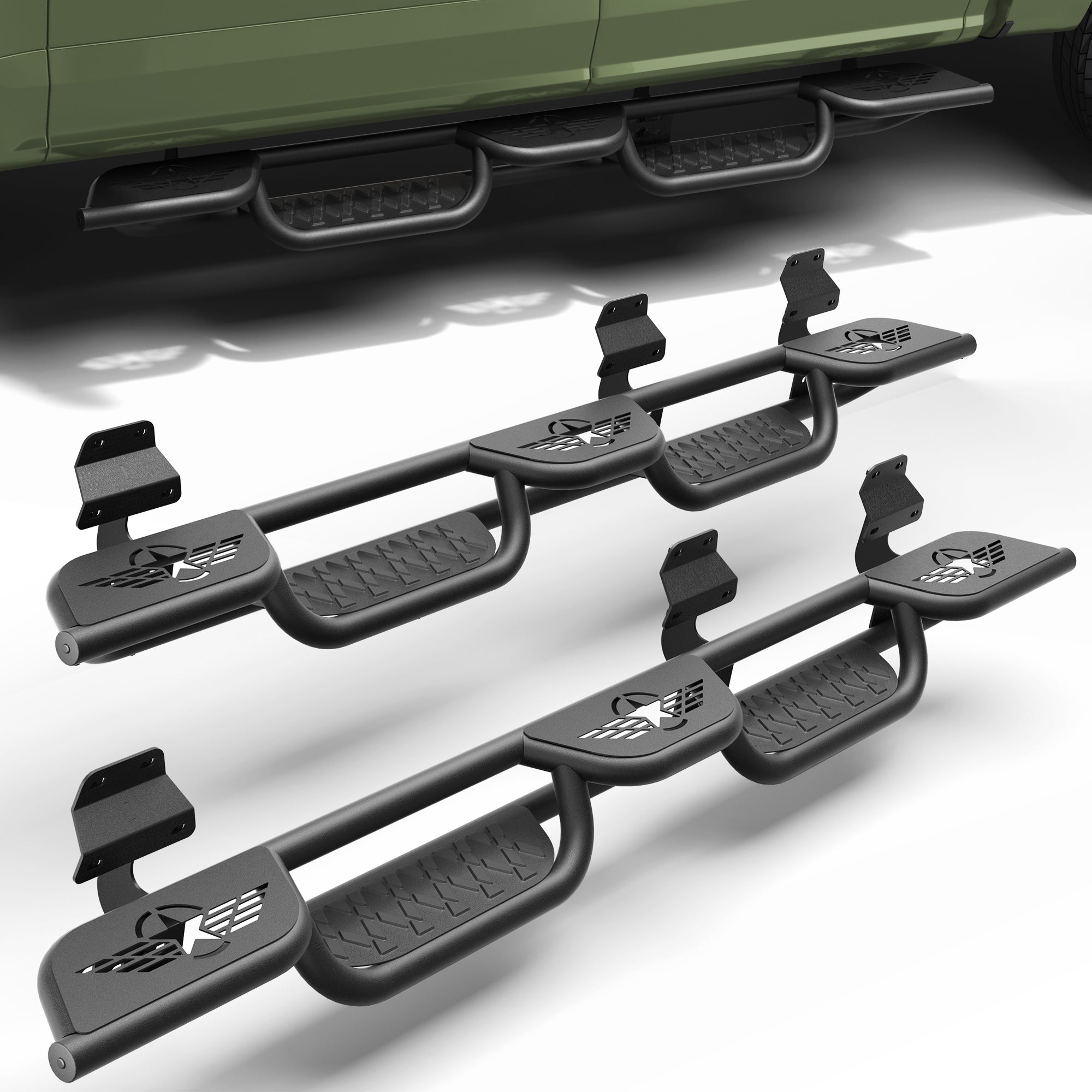 Running Boards for 2015-2025 Ford F-150 SuperCrew & 2017-2025 Ford F-250/F-350 Super Duty Crew Cab | 3-Step Side Steps, Heavy-Duty Carbon Steel, 550 lbs Load Capacity