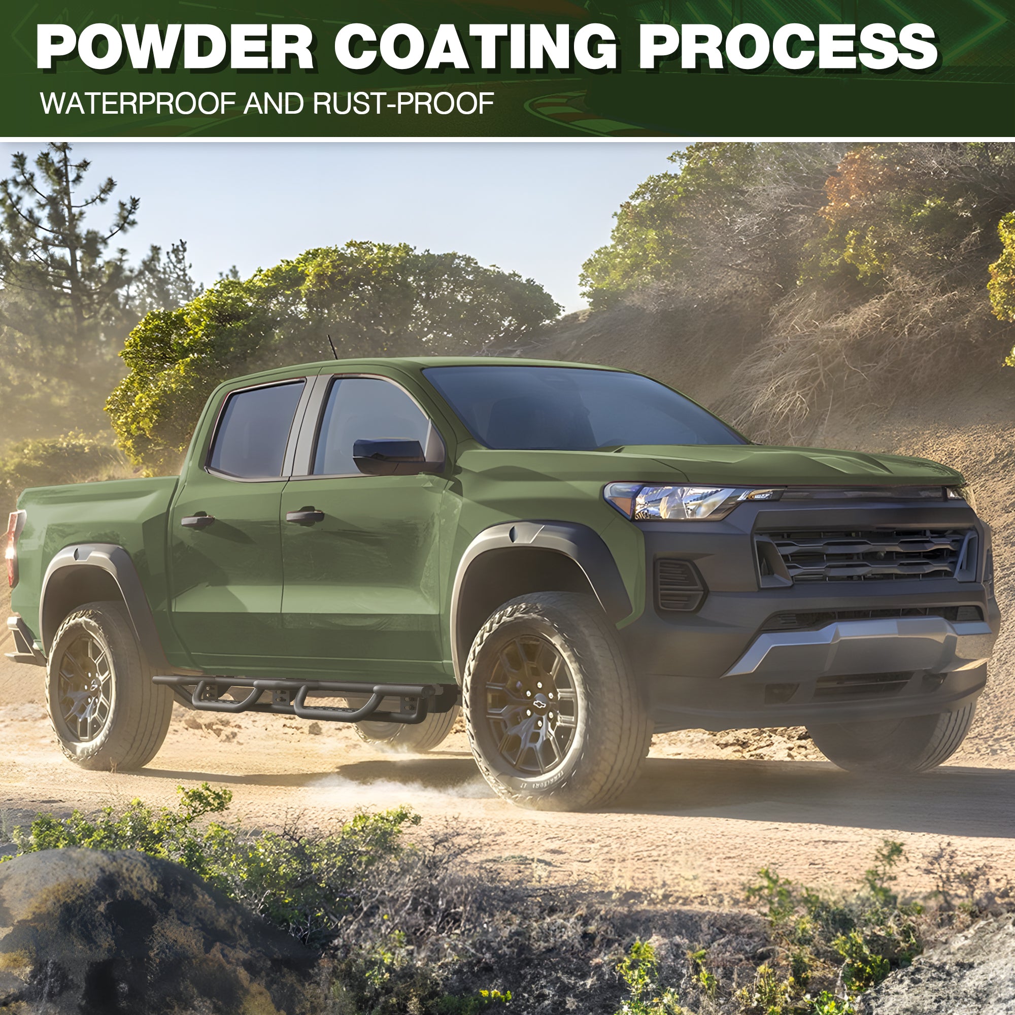 Running Boards for 2015-2026 Chevy Colorado & GMC Canyon Crew Cab | Wide 3-Step Nerf Bars, Heavy-Duty Carbon Steel, 550 lbs Load Capacity, Anti-Slip Side Steps