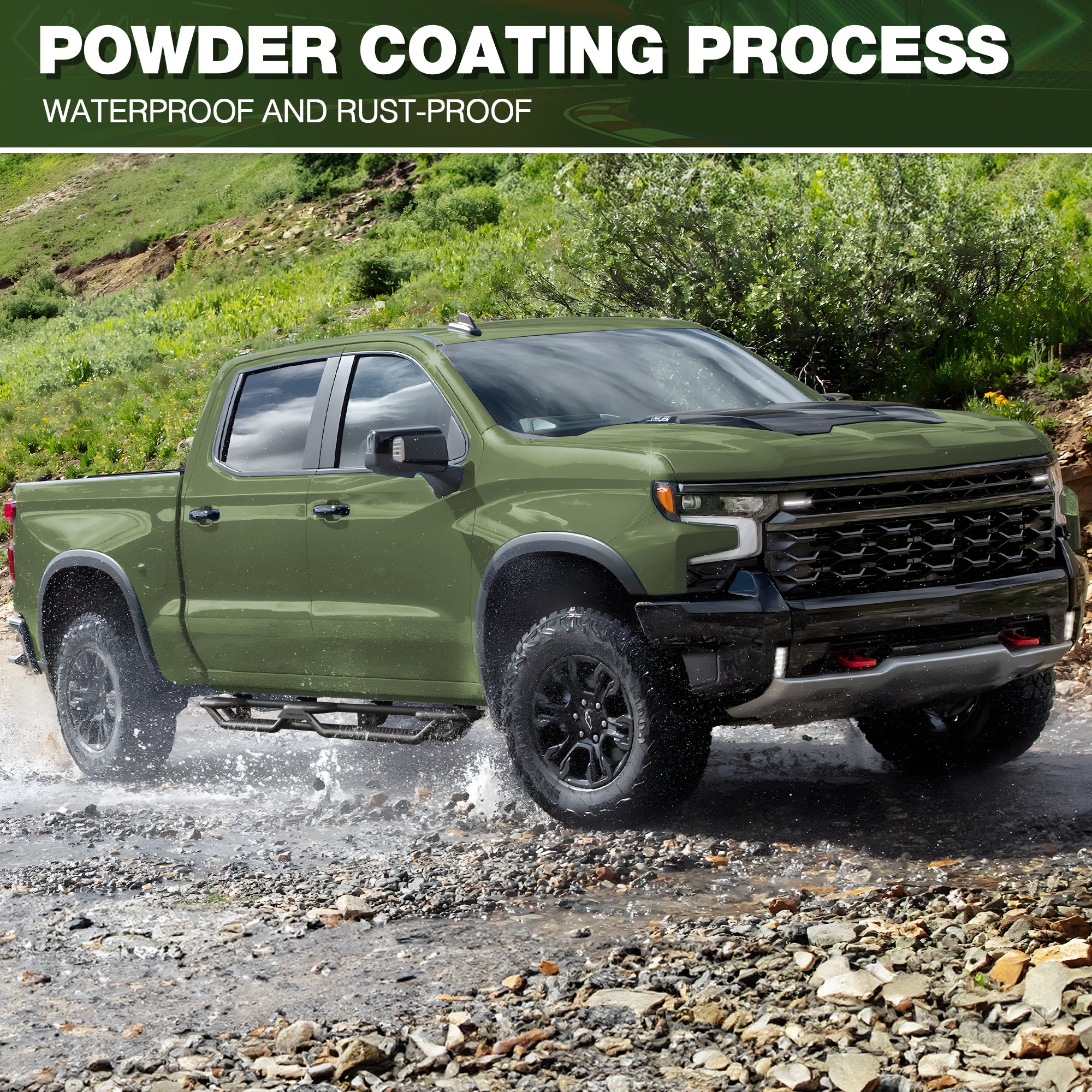 Running Boards for 2019-2025 Chevy Silverado & GMC Sierra Crew Cab | Fits 1500, 2500HD & 3500HD | 3-Step Side Steps, Heavy-Duty Carbon Steel, 550 lbs Load Capacity