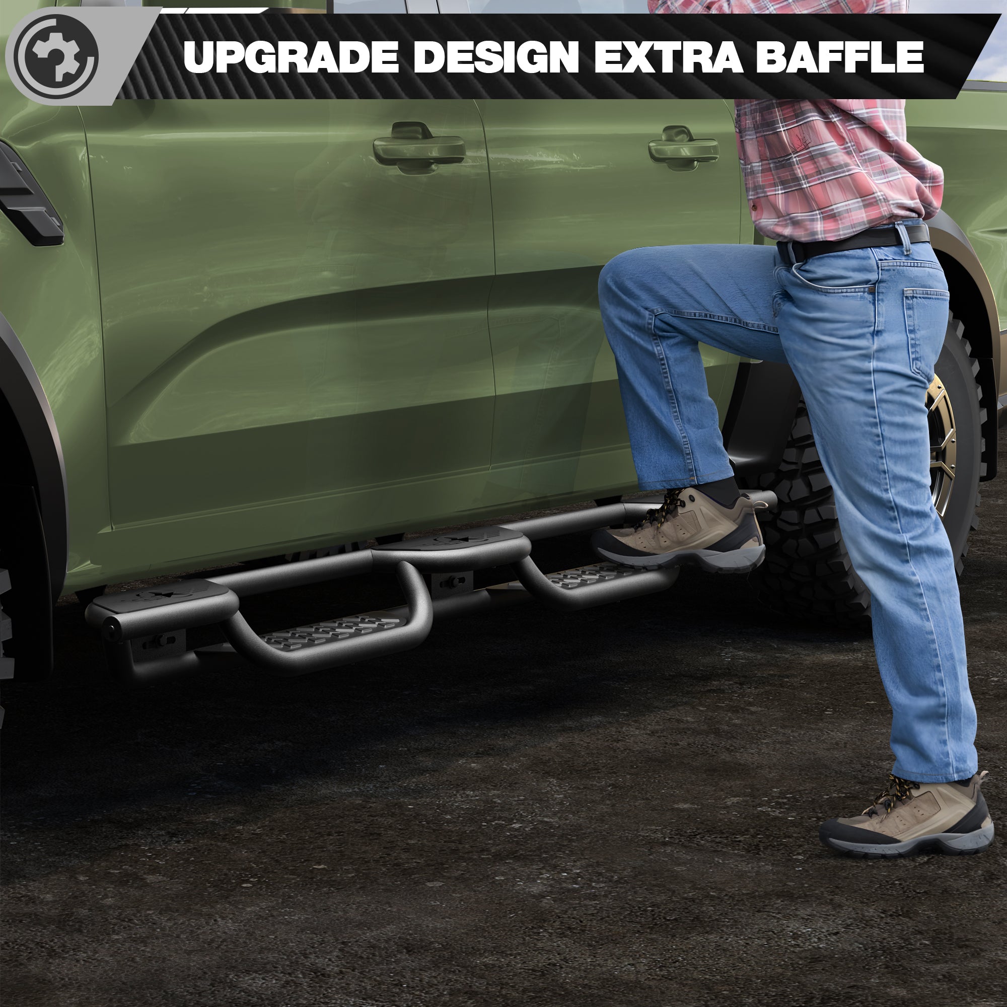 Running Boards for 2019-2026 Ford Ranger SuperCrew (4-Door) | Wide 3-Step Side Steps, Heavy-Duty Carbon Steel, 550 lbs Load Capacity