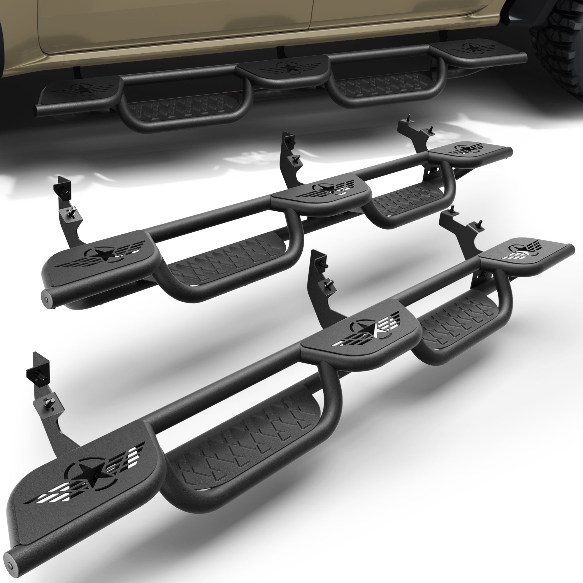 Running Boards for 2019-2026 Ford Ranger SuperCrew (4-Door) | Wide 3-Step Side Steps, Heavy-Duty Carbon Steel, 550 lbs Load Capacity
