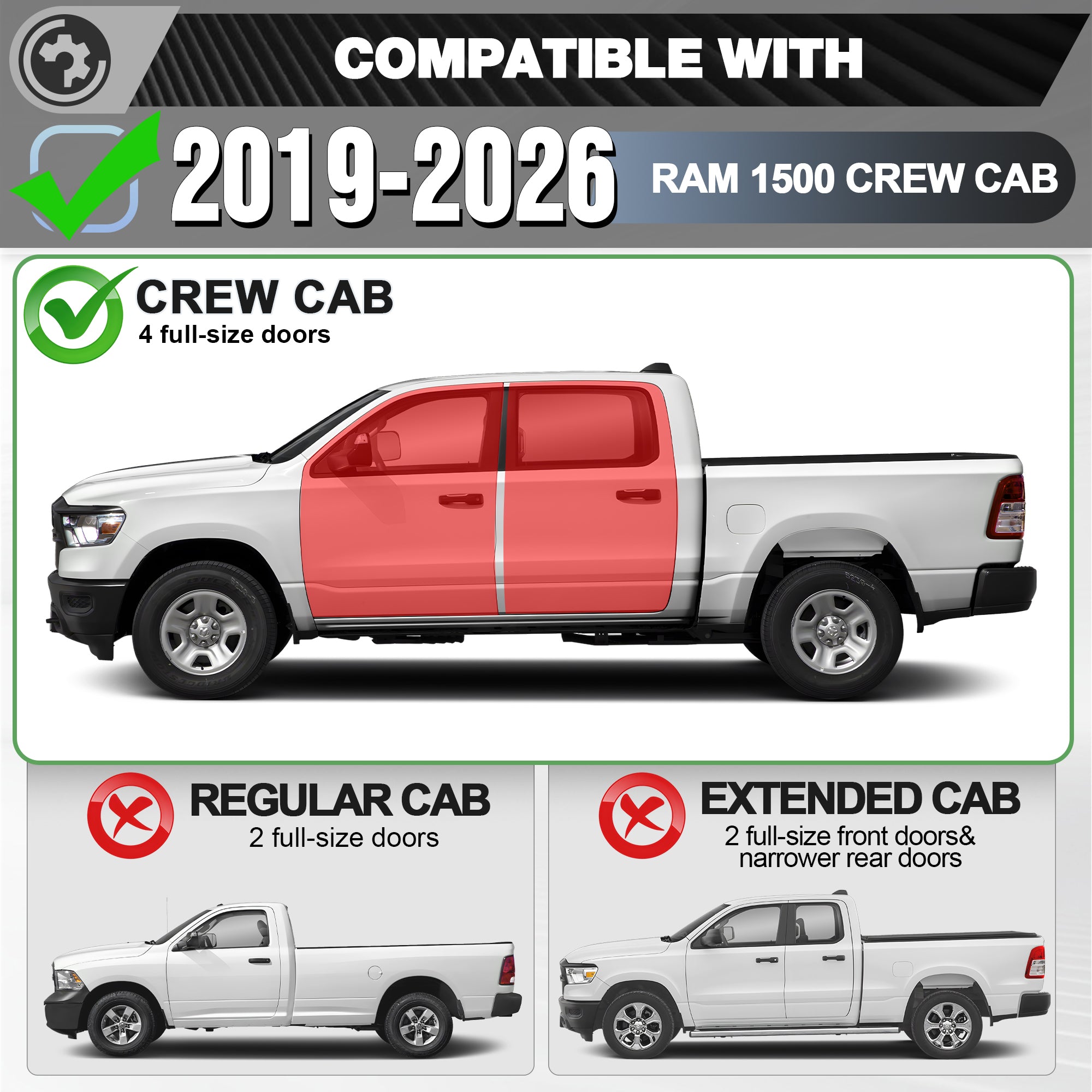 Running Boards for 2019-2026 Ram 1500 Crew Cab | 3-Step Side Steps, Heavy-Duty Carbon Steel, 550 lbs Load Capacity, Anti-Slip Nerf Bars