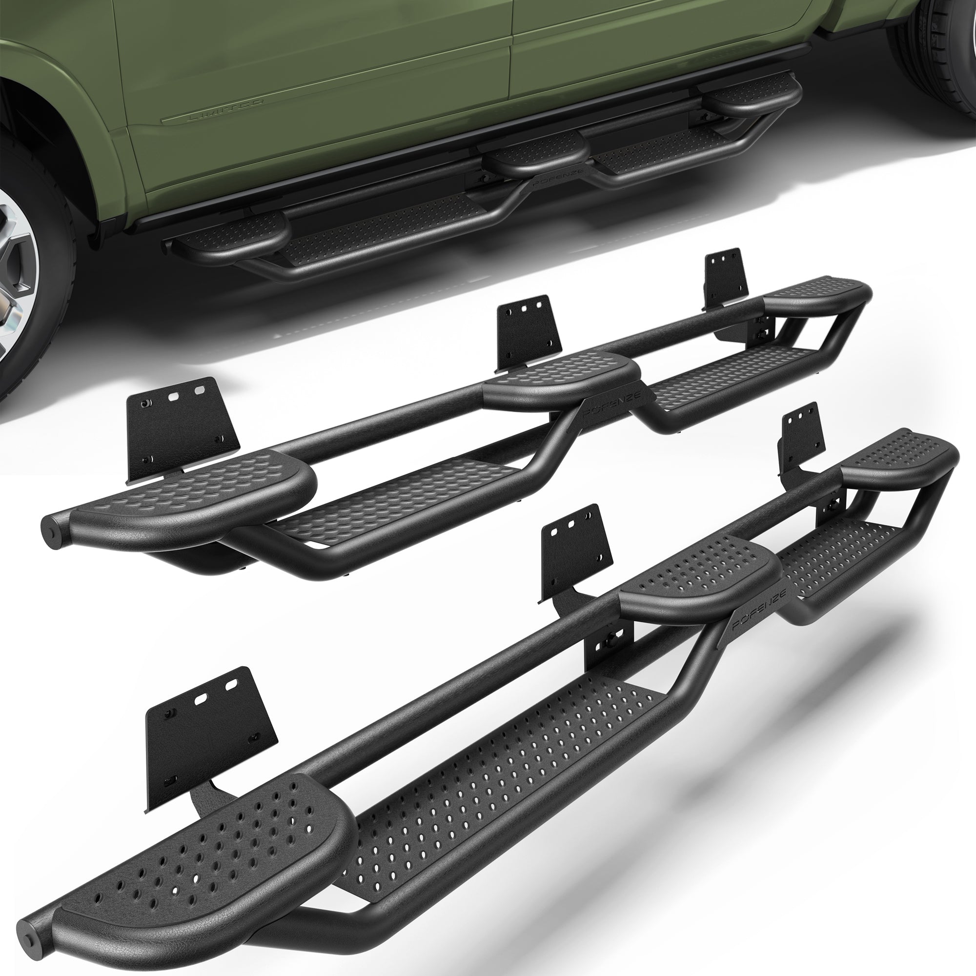 Running Boards for 2019-2026 Ram 1500 Crew Cab | 3-Step Side Steps, Heavy-Duty Carbon Steel, 550 lbs Load Capacity, Anti-Slip Nerf Bars