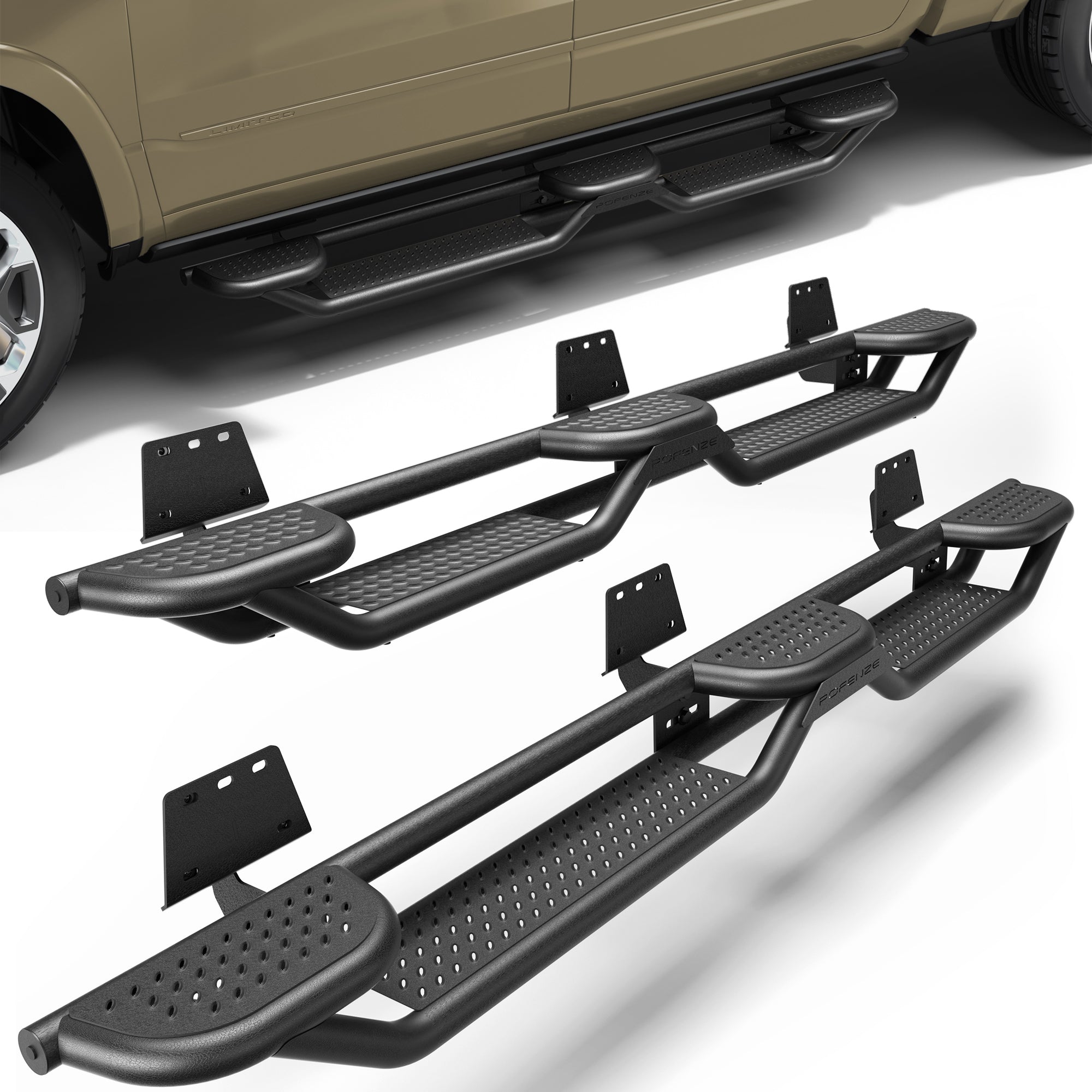 Running Boards for 2019-2026 Ram 1500 Crew Cab | 3-Step Side Steps, Heavy-Duty Carbon Steel, 550 lbs Load Capacity, Anti-Slip Nerf Bars