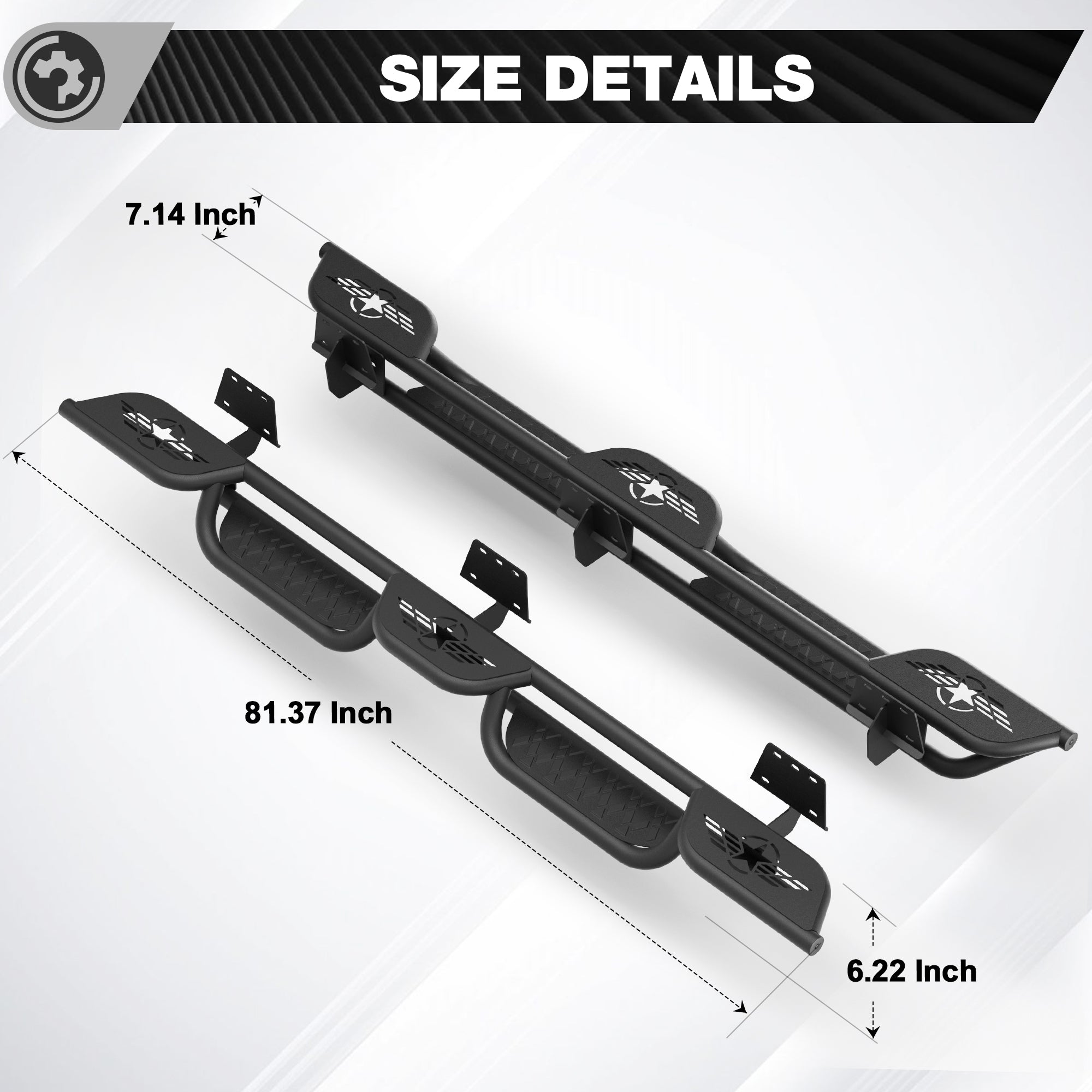 Running Boards for 2019-2026 Ram 1500 New Body Crew Cab (Excl. Classic) | Wide 3-Step Nerf Bars, Heavy-Duty Carbon Steel, 550 lbs Load Capacity, Anti-Slip Side Steps