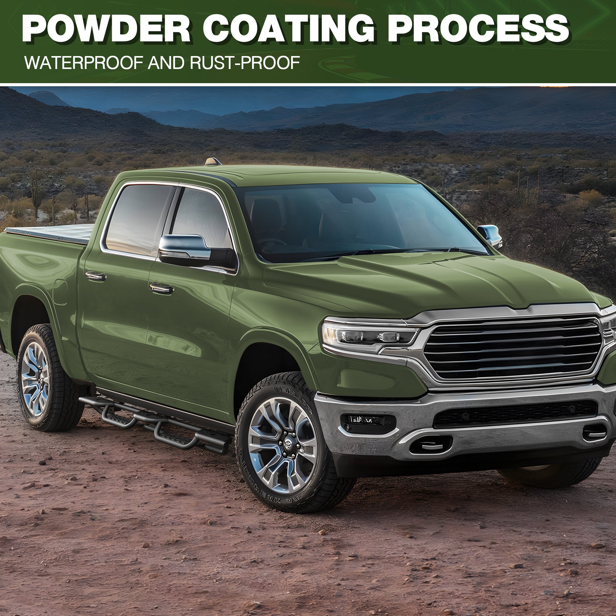 Running Boards for 2019-2026 Ram 1500 New Body Crew Cab (Excl. Classic) | Wide 3-Step Nerf Bars, Heavy-Duty Carbon Steel, 550 lbs Load Capacity, Anti-Slip Side Steps