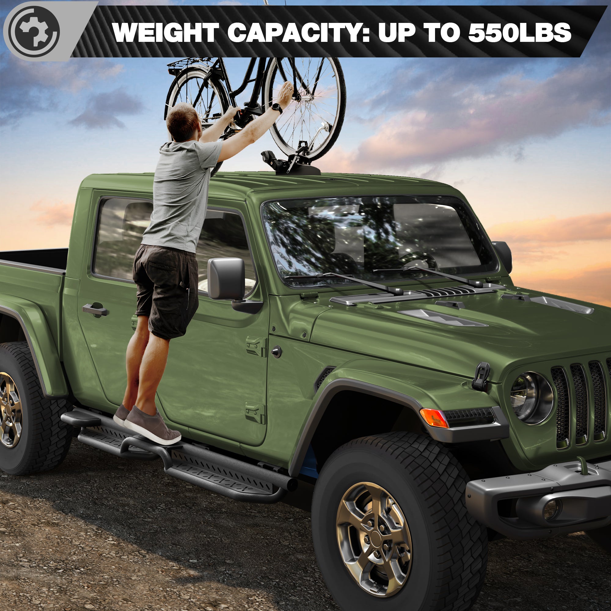 Running Boards for 2020-2026 Jeep Gladiator JT (4-Door) | 2-Step Side Steps, Heavy-Duty Carbon Steel, 550 lbs Load Capacity