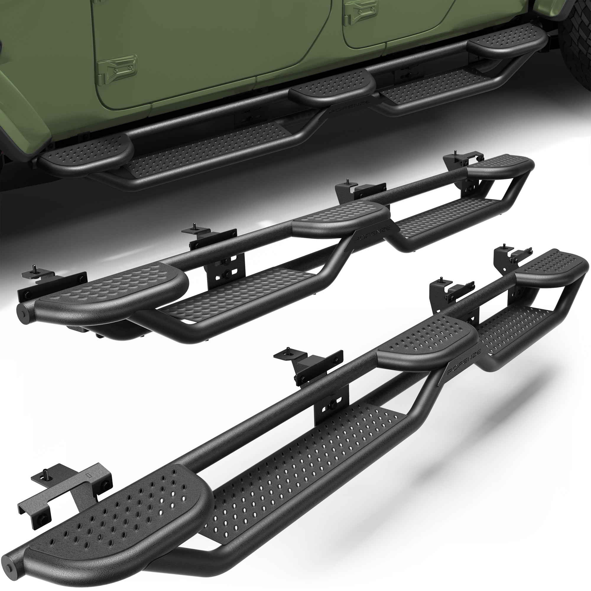 Running Boards for 2020-2026 Jeep Gladiator JT (4-Door) | 3-Step Side Steps, Heavy-Duty Carbon Steel, 550 lbs Load Capacity