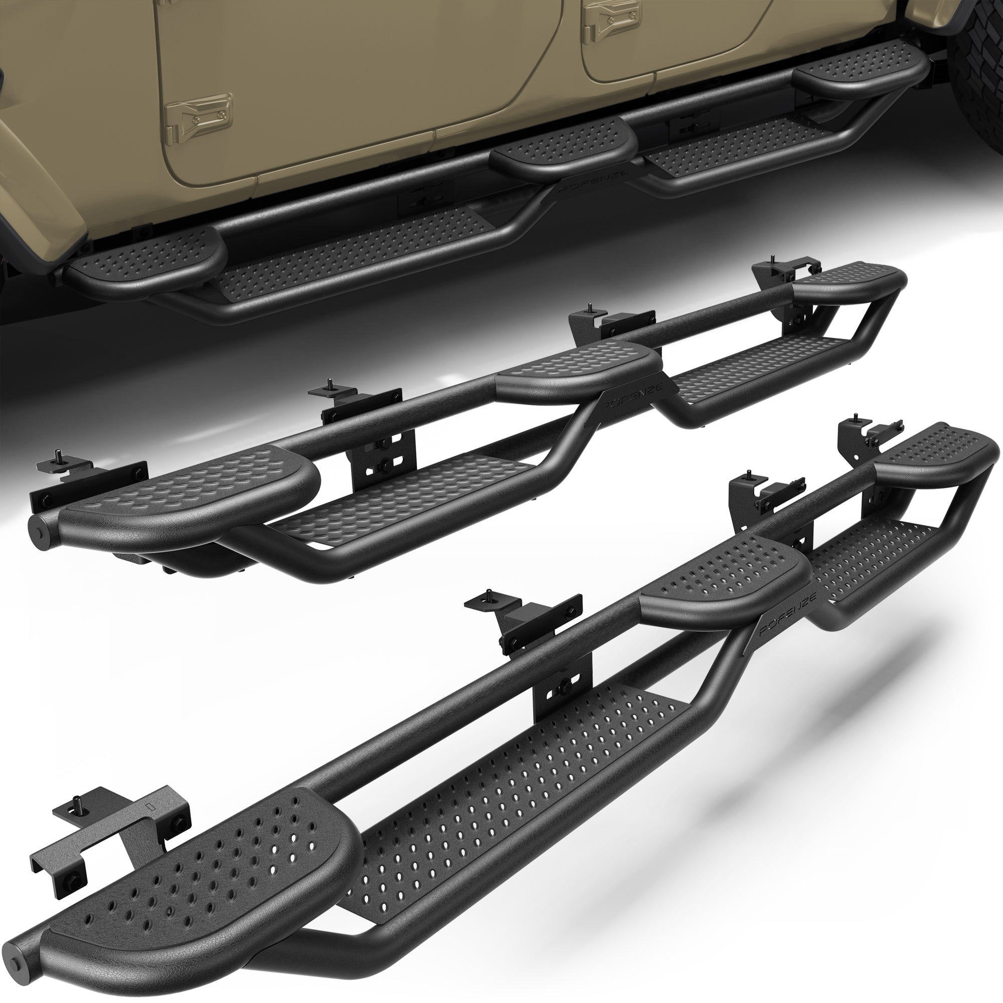 Running Boards for 2020-2026 Jeep Gladiator JT (4-Door) | 3-Step Side Steps, Heavy-Duty Carbon Steel, 550 lbs Load Capacity