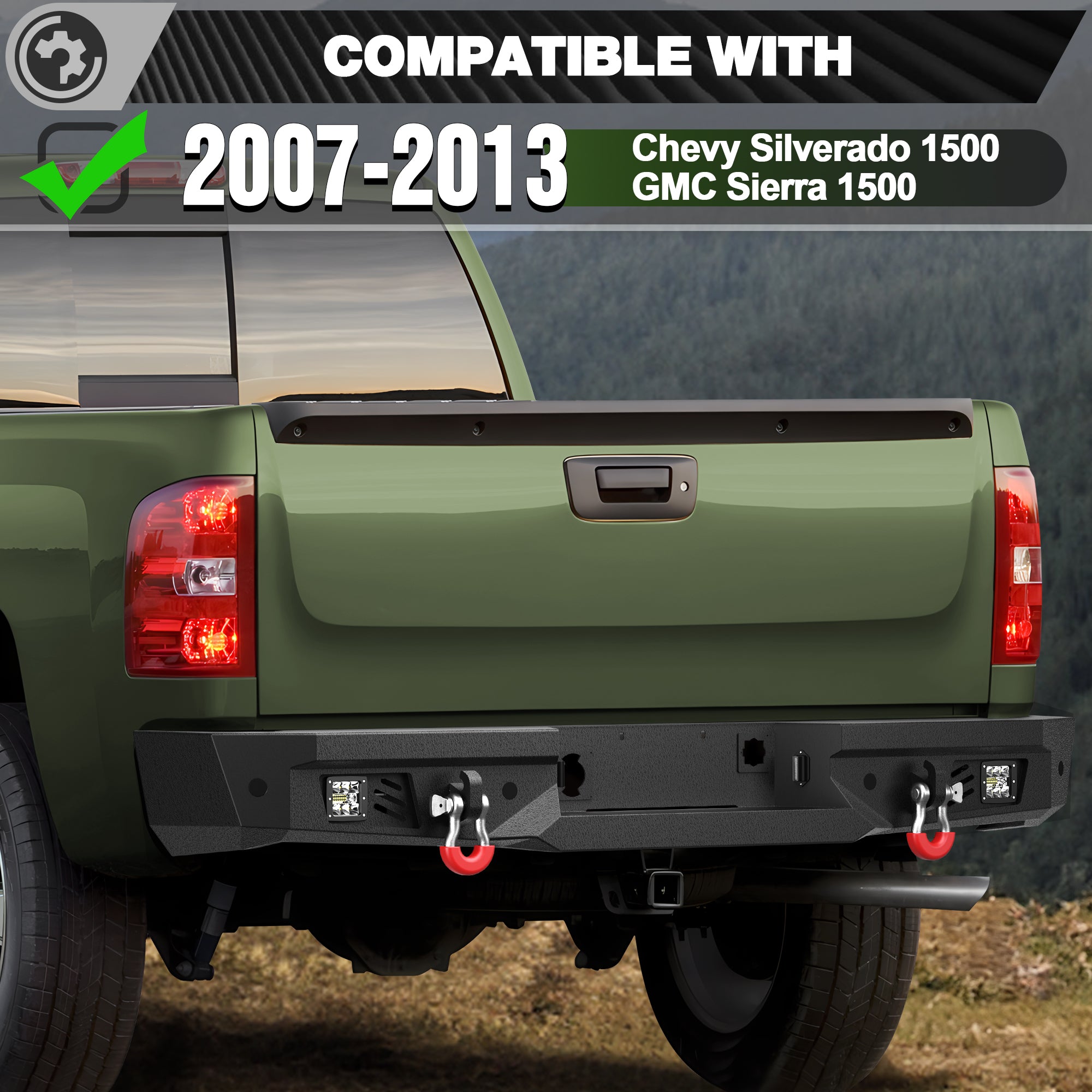 Silverado 1500 Rear Back Bumper for 2007 2008 2009 2010 2011 2012 2013 Silverado/Sierra 1500 Truck Steel Rear Bumper
