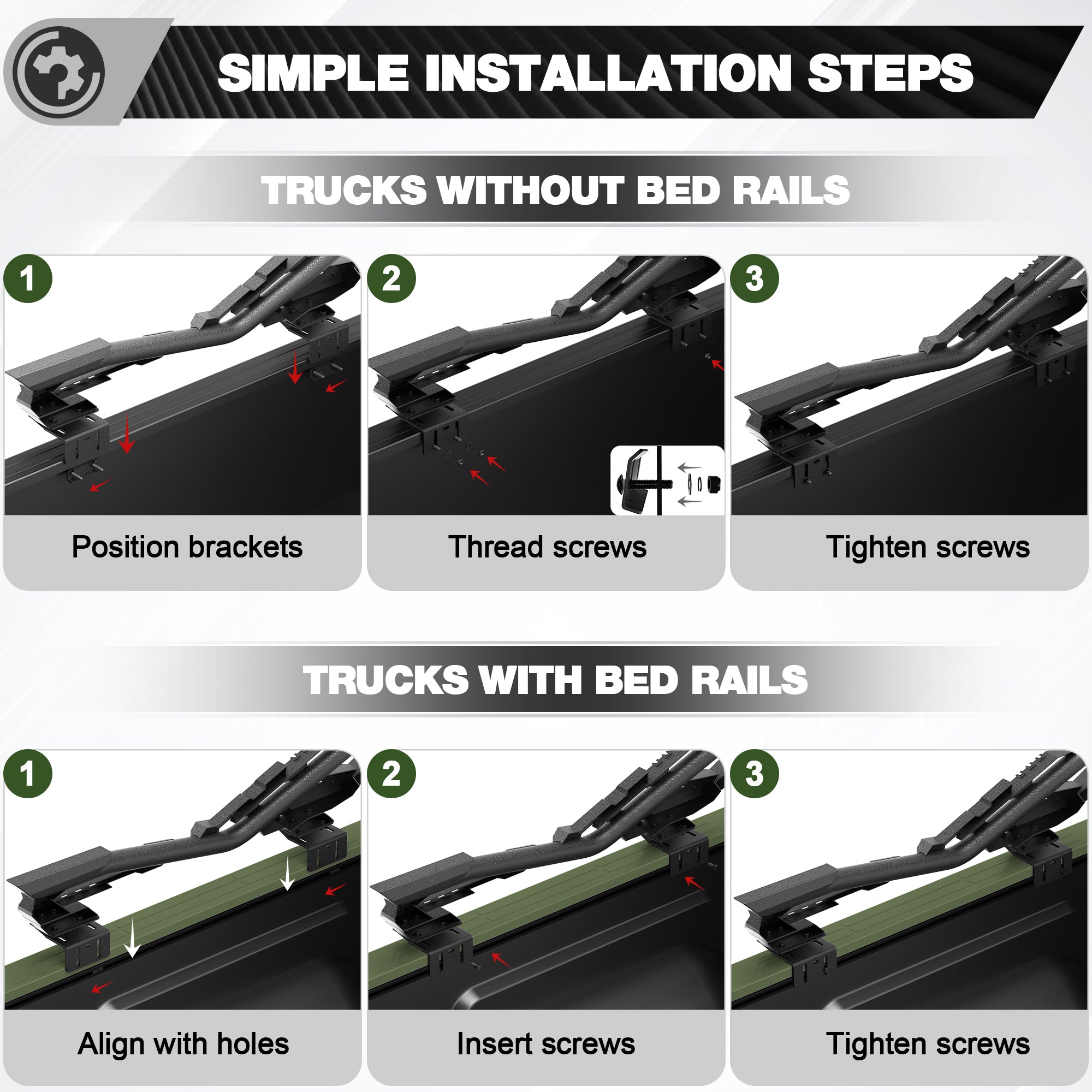 Truck Roll Bar for Full-Size Trucks, Adjustable High Clearance Carbon Steel Truck Bed Rack & Chase Rack Compatible with Ford F-150, F-250, F-350, Chevy Silverado, GMC Sierra, Ram 1500/2500/3500, Toyota Tundra & Nissan Titan