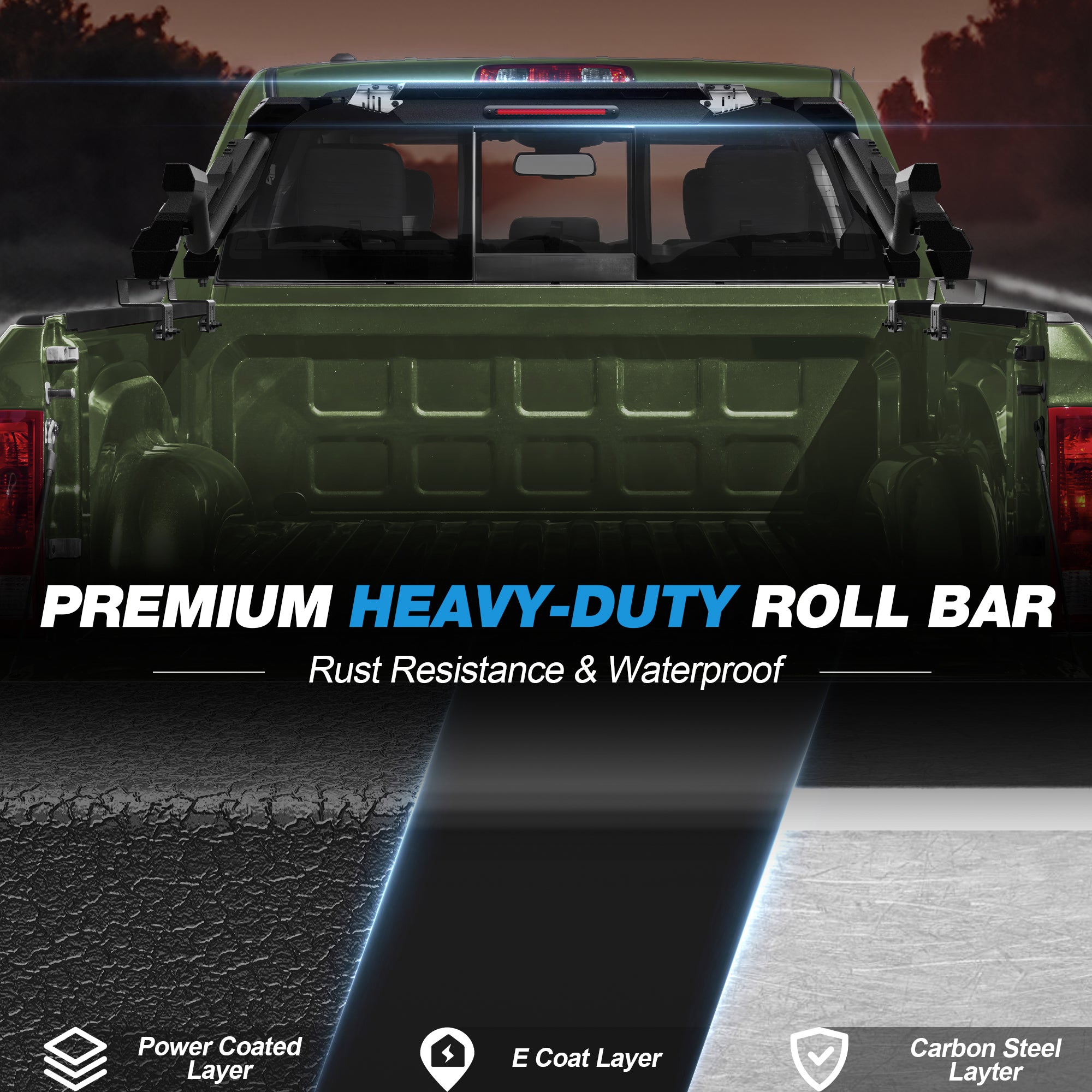 Truck Roll Bar for Full-Size Trucks, Adjustable High Clearance Carbon Steel Truck Bed Rack & Chase Rack Compatible with Ford F-150, F-250, F-350, Chevy Silverado, GMC Sierra, Ram 1500/2500/3500, Toyota Tundra & Nissan Titan