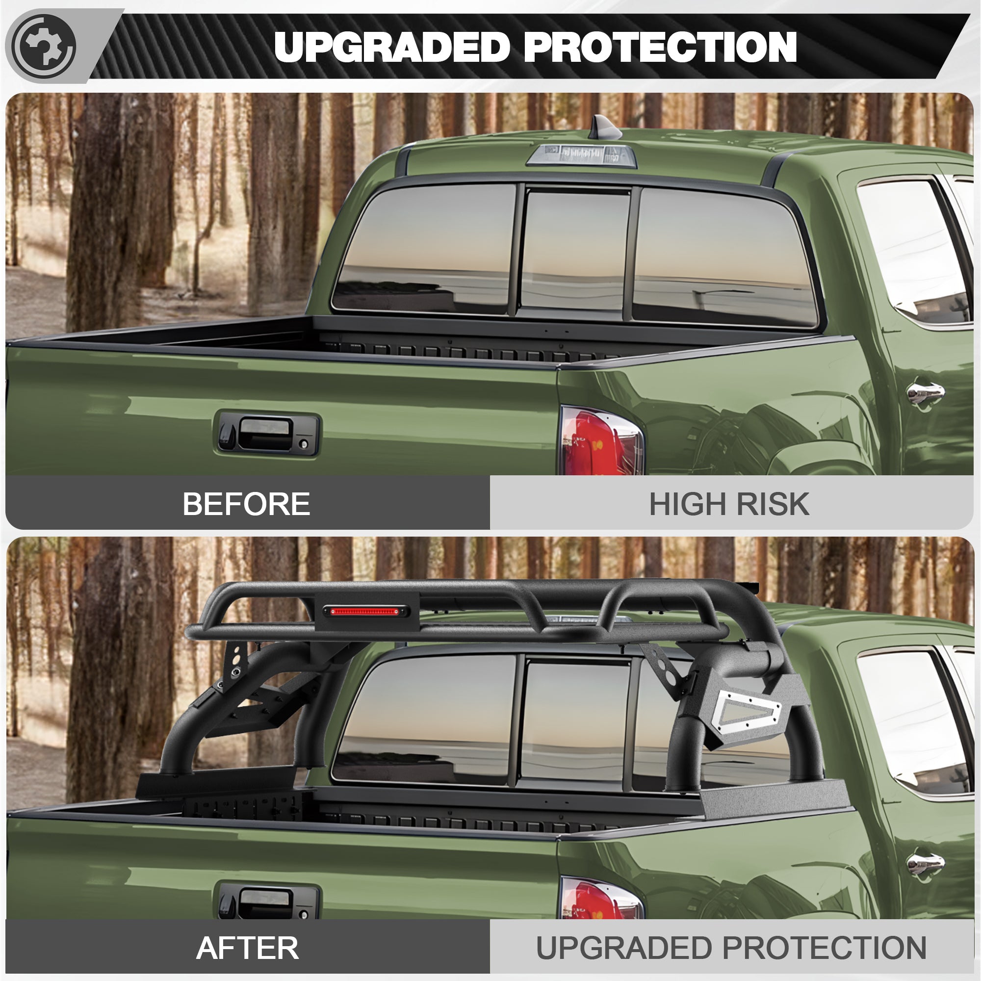 Truck Roll Bar with Cargo Basket for Mid-Size Trucks, Overland Sport Bar Bed Rack