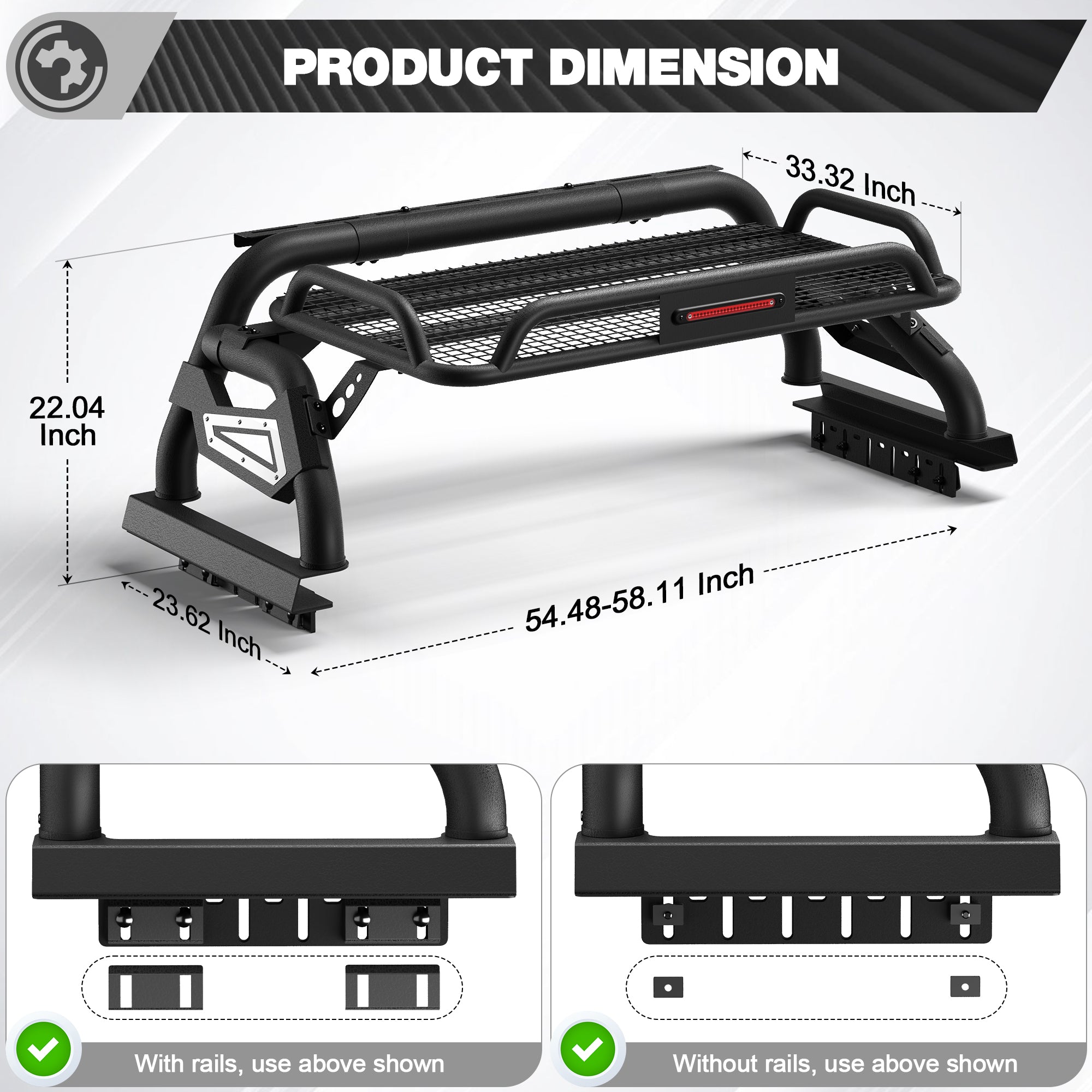 Truck Roll Bar with Cargo Basket for Mid-Size Trucks, Overland Sport Bar Bed Rack
