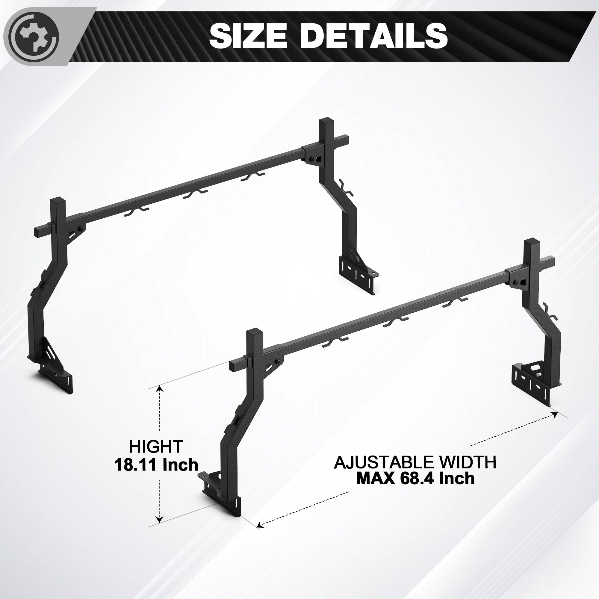 Universal Truck Bed Rack for Pickup Trucks, Heavy Duty Adjustable Ladder Rack for Kayak, Bike & Rooftop Tent, No-Drill Cargo Rack with 1000 lbs Capacity