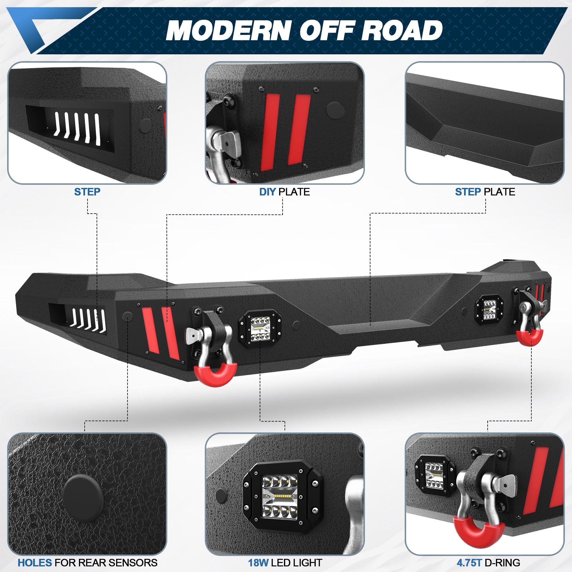 Bronco Rear Bumper Compatible with Ford Bronco 2021 2022 2023 2024 2025 (Excluding Bronco Sport or Raptor) - nadiaauto