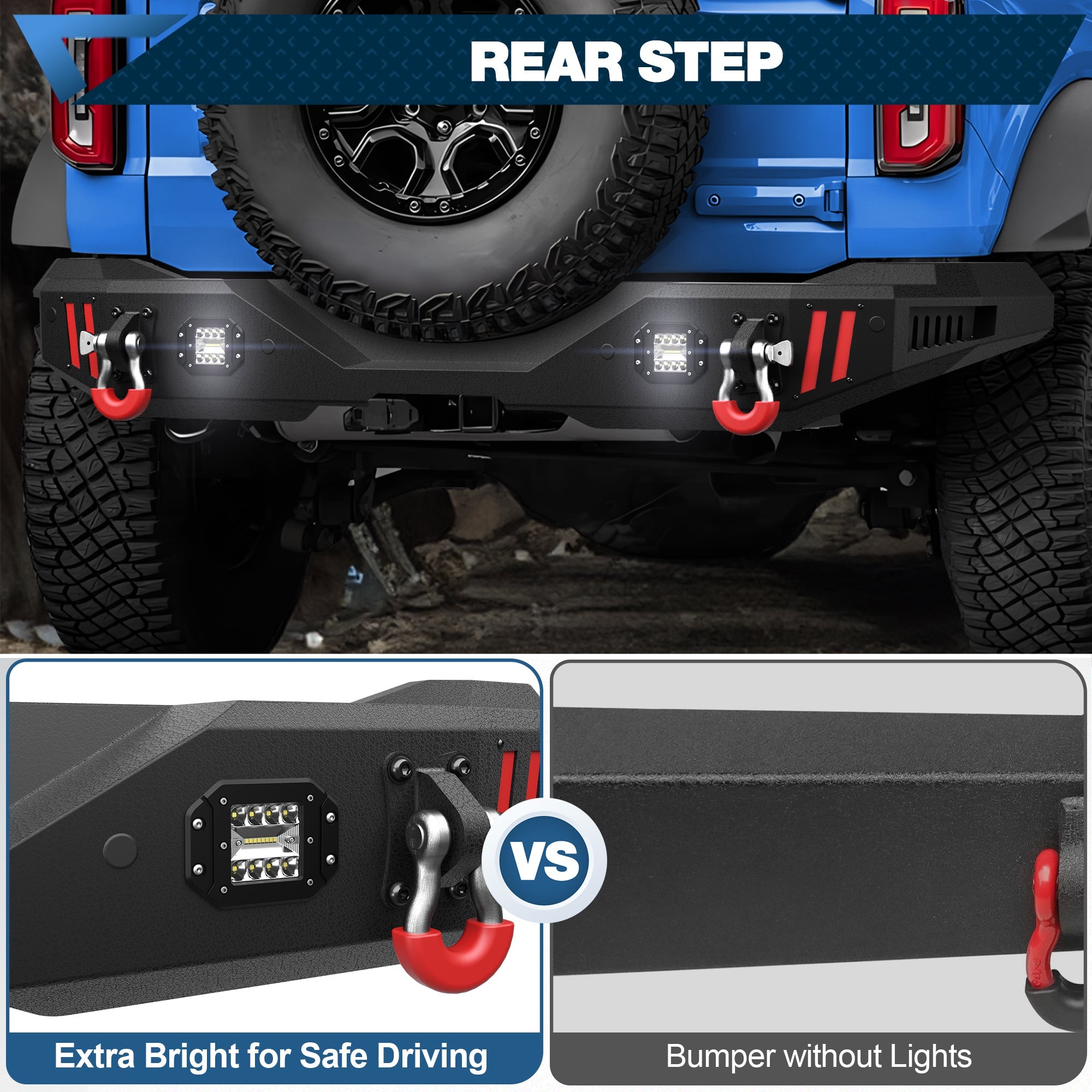 Bronco Rear Bumper Compatible with Ford Bronco 2021 2022 2023 2024 2025 (Excluding Bronco Sport or Raptor) - nadiaauto