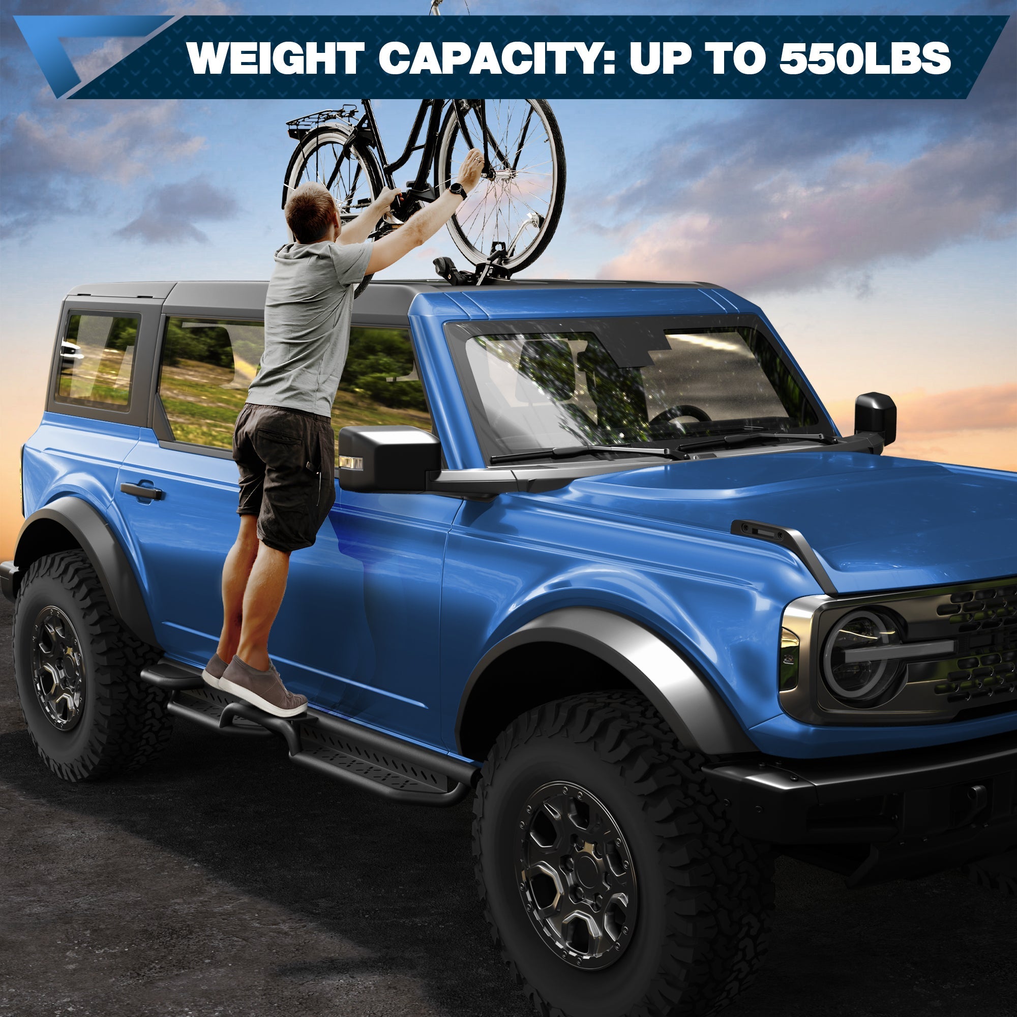 Bronco Running Boards Side Step Compatible Ford Bronco 2021 2022 2023 2024 2025 (Not for Sport) - nadiaauto