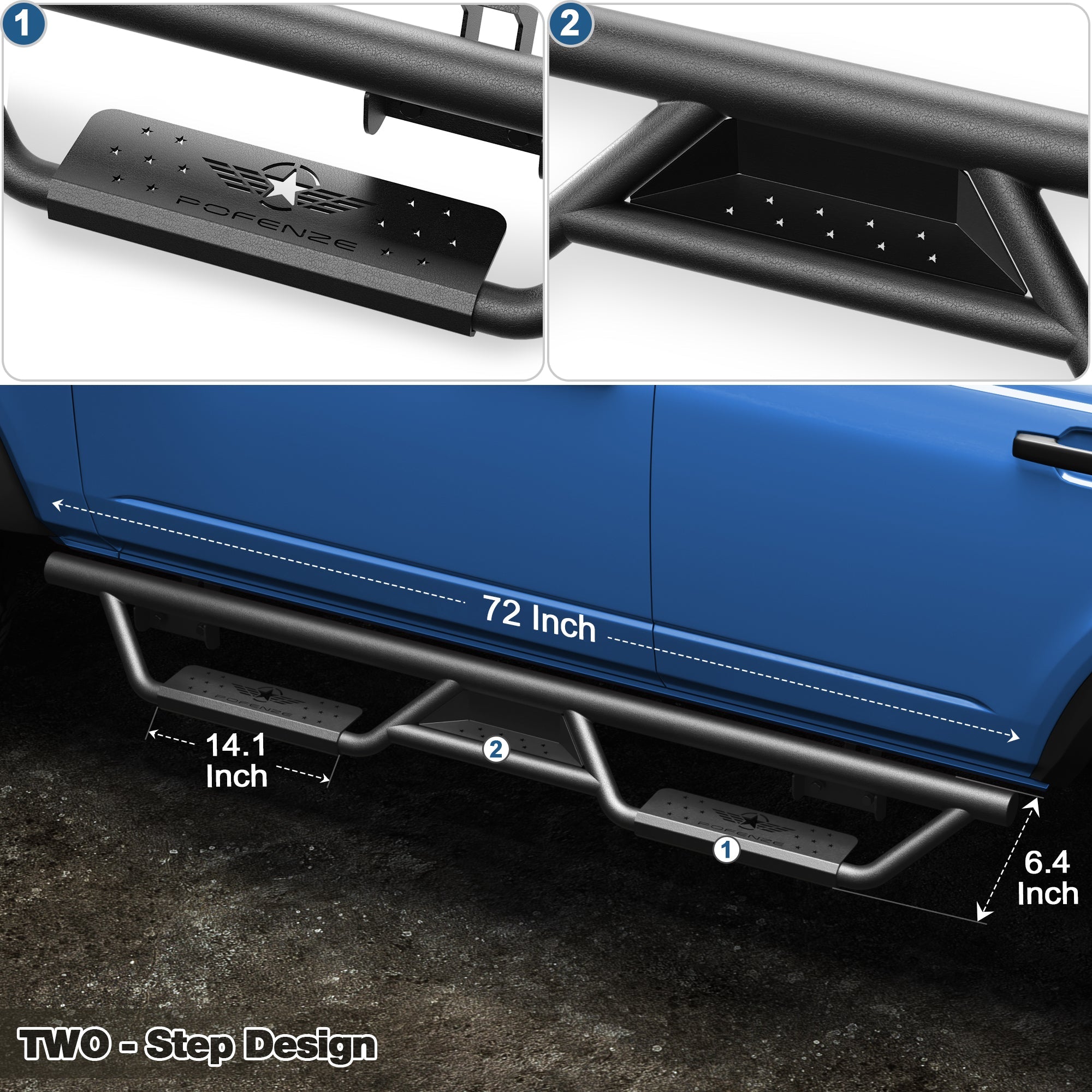 Bronco Running Boards Side Steps Fit 2021 2022 2023 Ford Bronco 4 Door Black Nerf Bars 2 PCS - nadiaauto