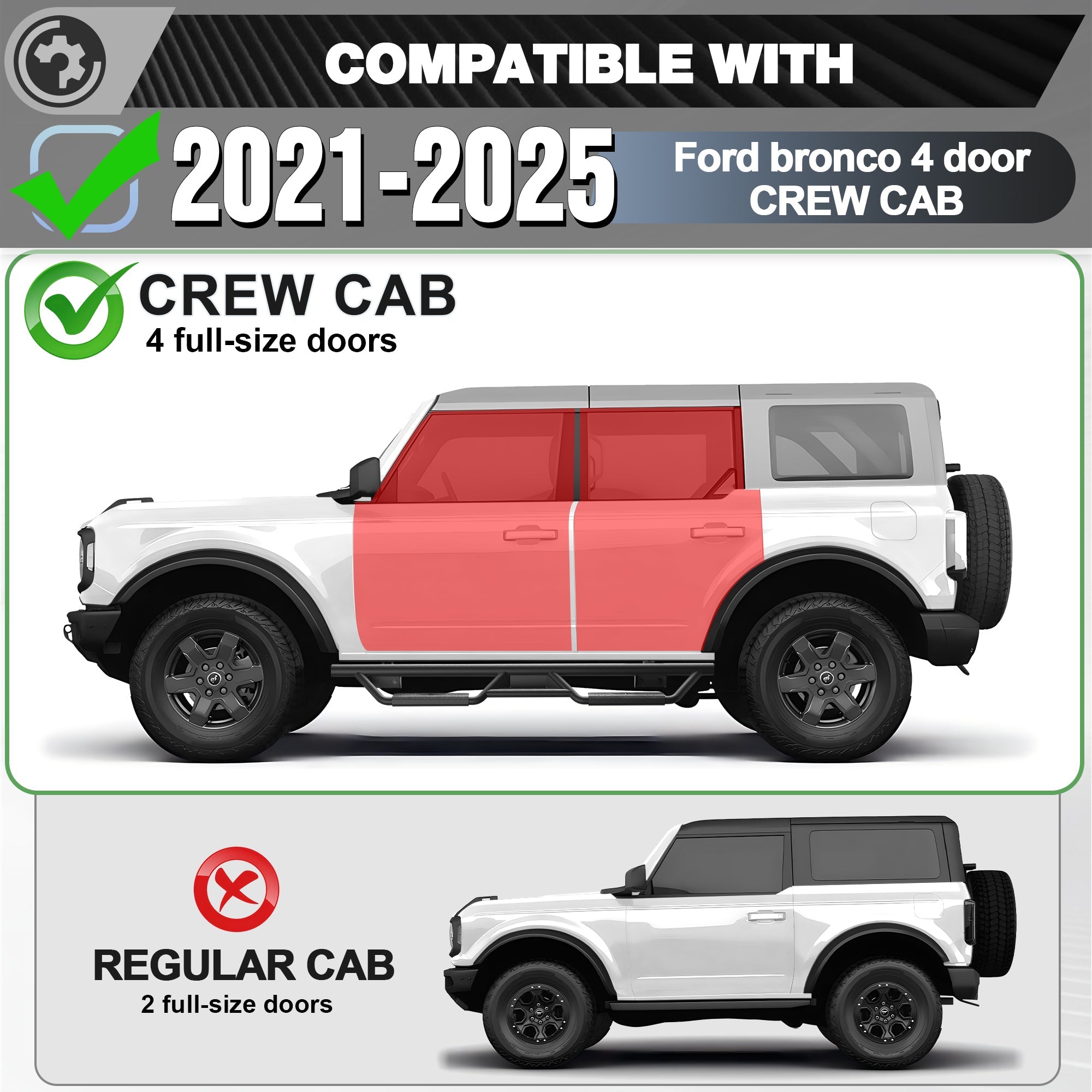 Bronco Running Boards Side Steps Fit 2021 2022 2023 Ford Bronco 4 Door Black Nerf Bars 2 PCS - nadiaauto