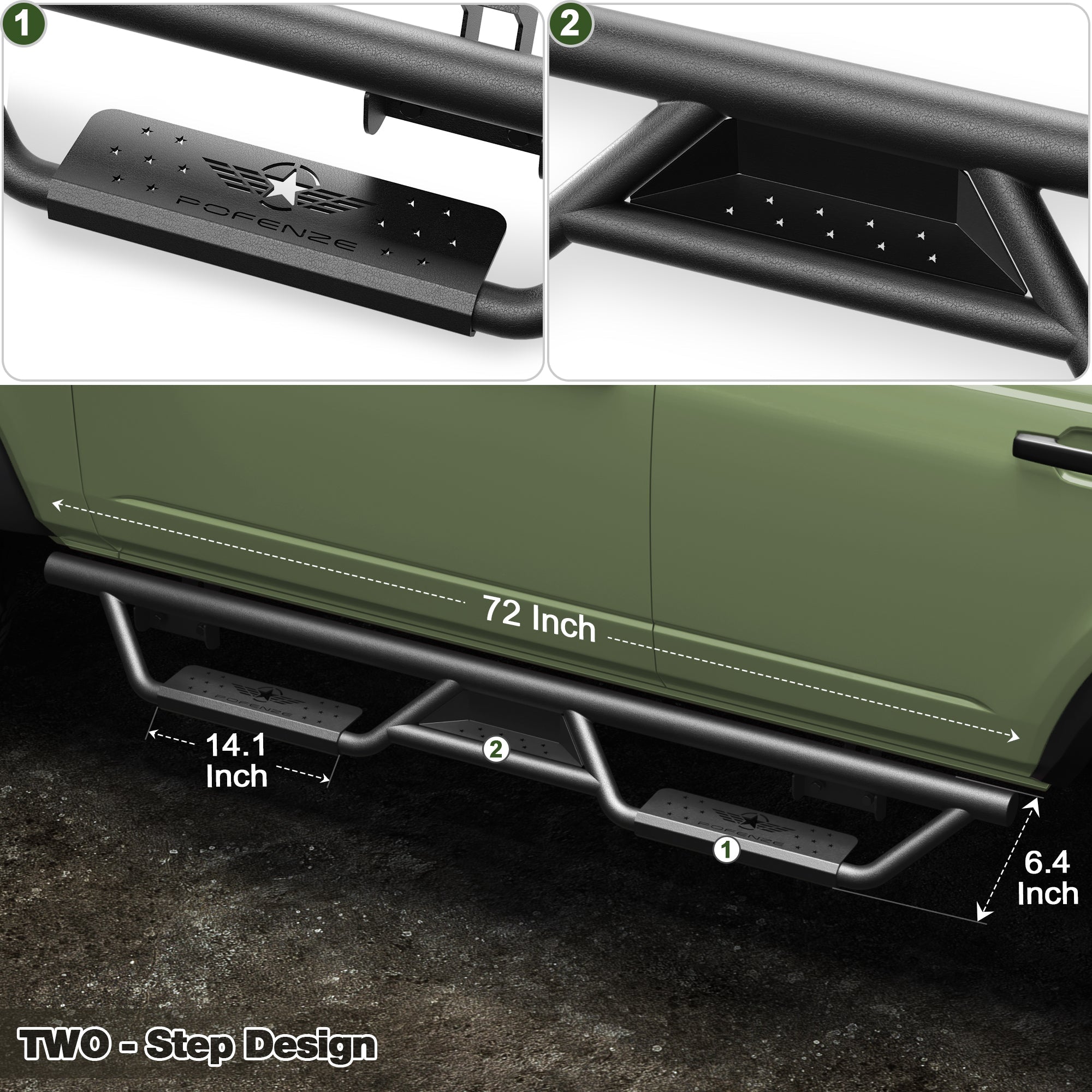 Bronco Running Boards Side Steps Fit 2021 2022 2023 Ford Bronco 4 Door Black Nerf Bars 2 PCS - nadiaauto