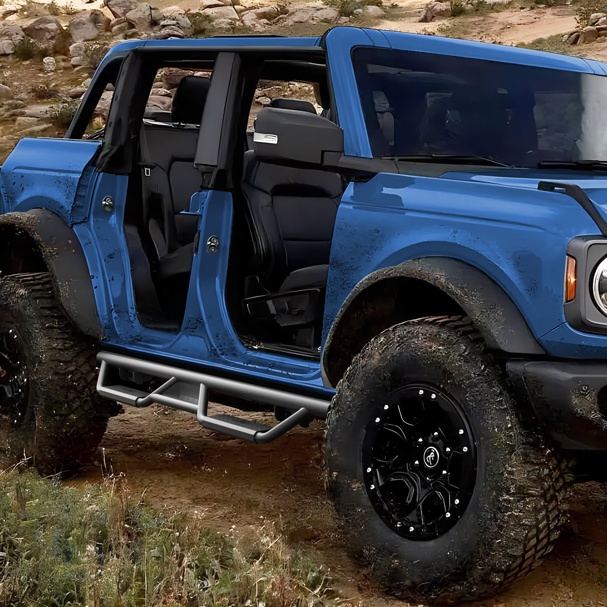 Bronco Running Boards Side Steps Fit 2021 2022 2023 Ford Bronco 4 Door Black Nerf Bars 2 PCS - nadiaauto