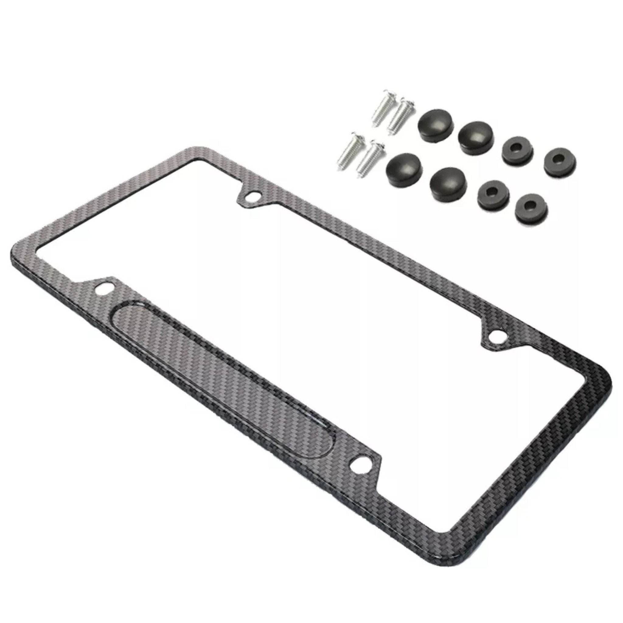 Carbon Fiber License Plate Frame Universal Fit US & Canada, Slim Rustproof Car Plate Holder with Screws, Glossy Black - nadiaauto