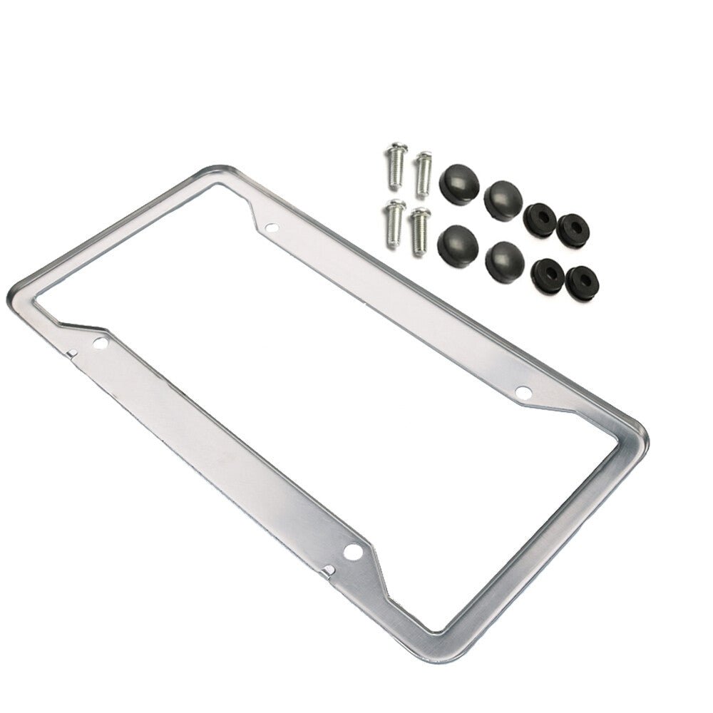 Chrome Stainless Steel License Plate Frame Universal Fit US & Canada, Rustproof Car Plate Holder with Screw Caps - nadiaauto