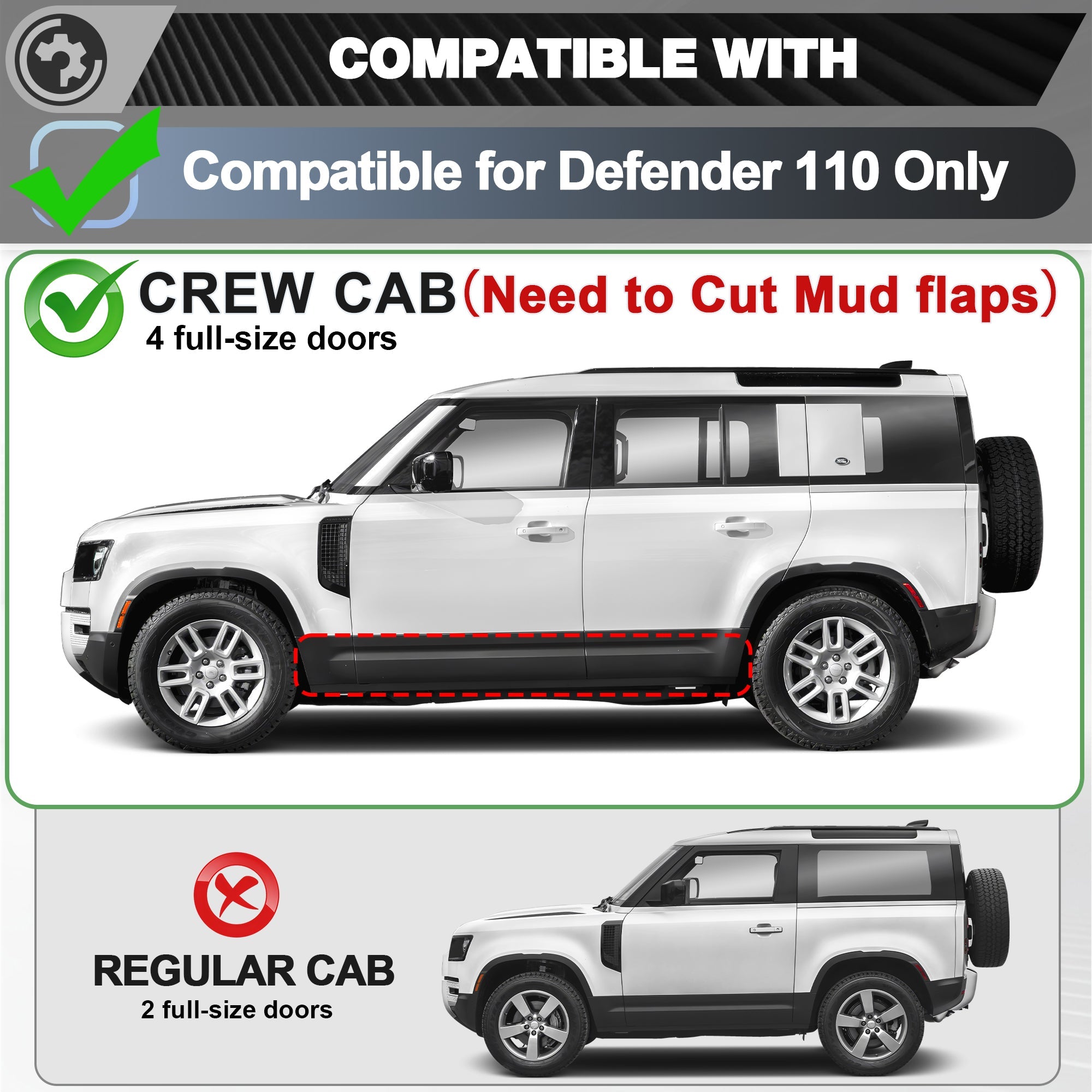 Defender 110 Running Boards Side Steps Compatible with 2020-2025 Land Rover Defender 110 - nadiaauto