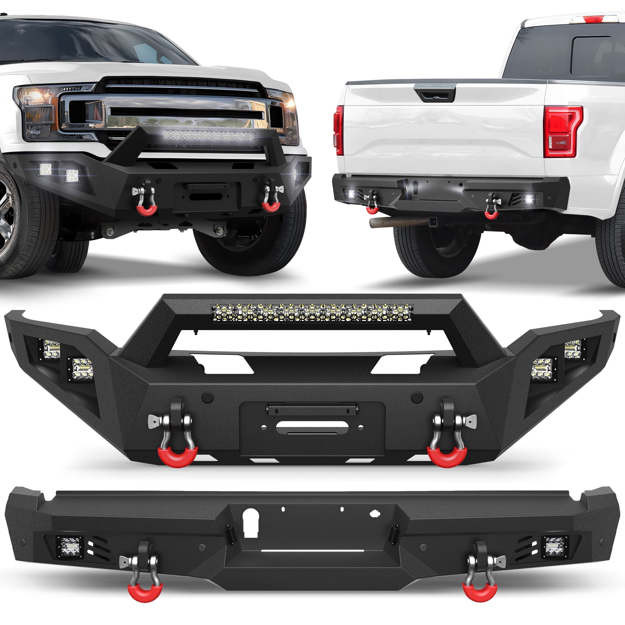 F150 Front and Rear Bumper Set for 2018 2019 2020 Ford F150 Pickup Truck (Not Fit Raptor) - nadiaauto