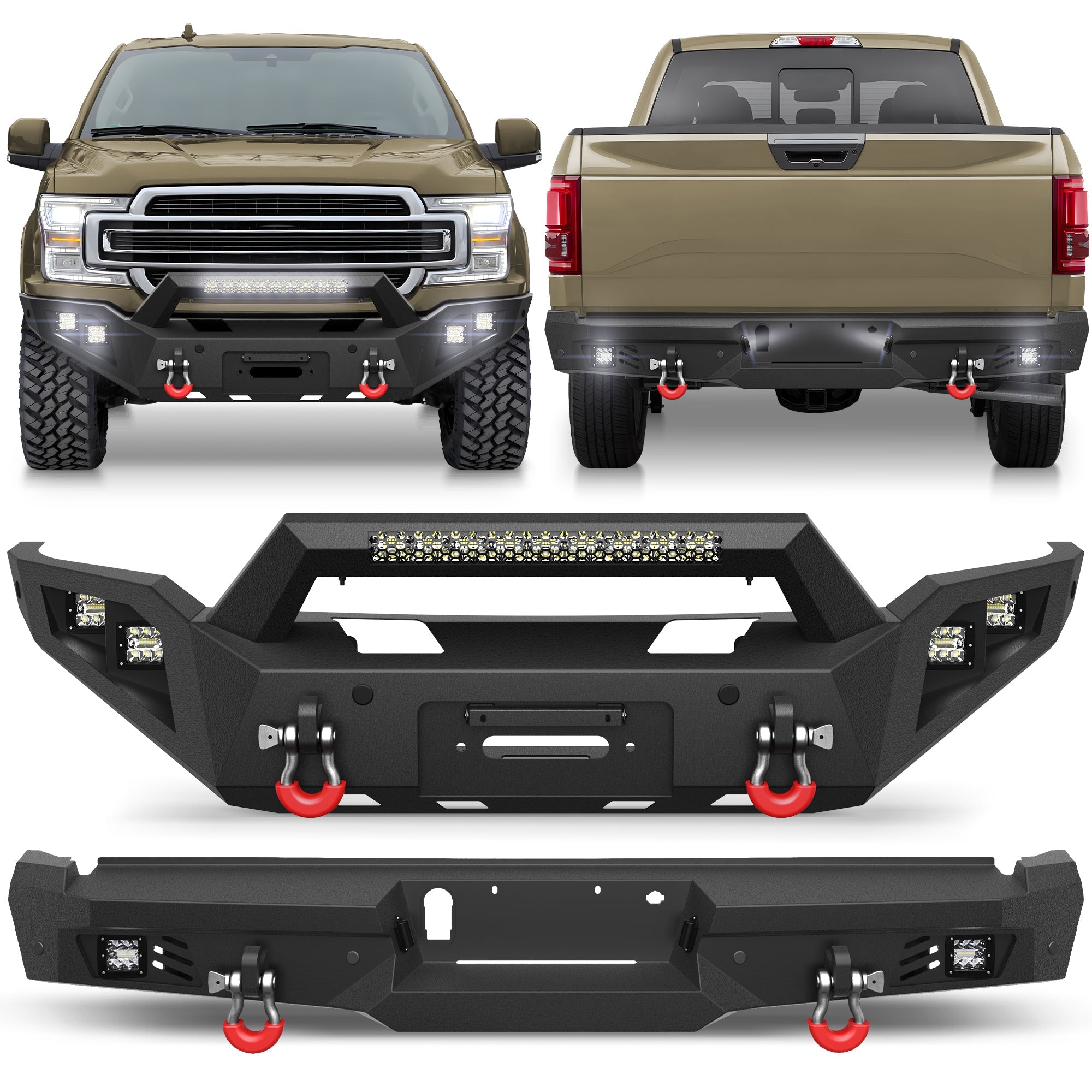 F150 Front and Rear Bumper Set for 2018 2019 2020 Ford F150 Pickup Truck (Not Fit Raptor) - nadiaauto