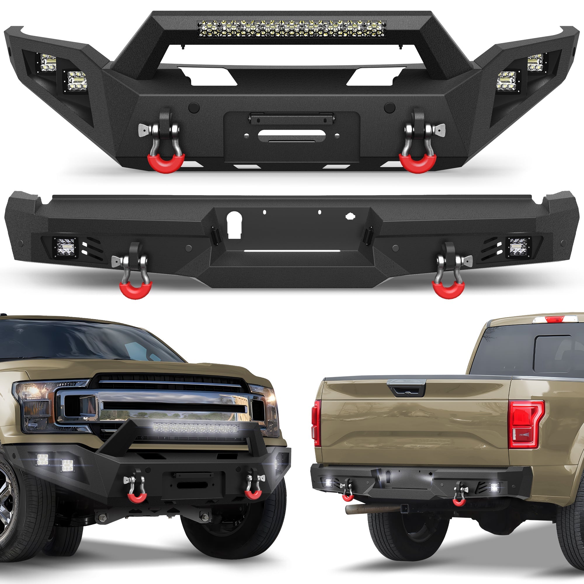 F150 Front and Rear Bumper Set for 2018 2019 2020 Ford F150 Pickup Truck (Not Fit Raptor) - nadiaauto