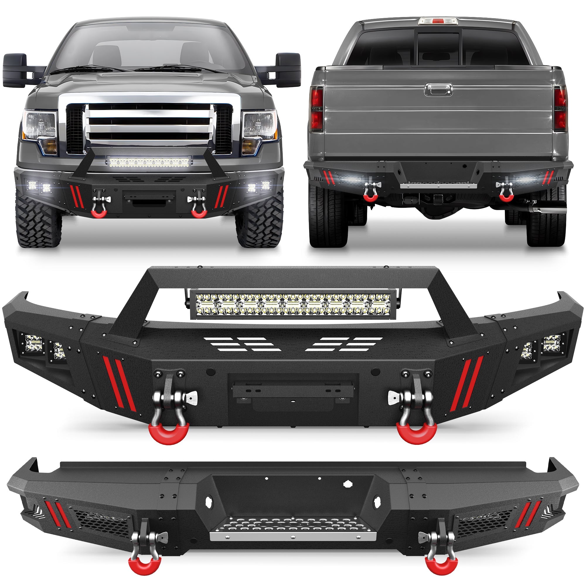 Durable 2009-2014 Ford F150 Bumpers with Winch Plate & LED Lights - Off-Road & Work Use - nadiaauto