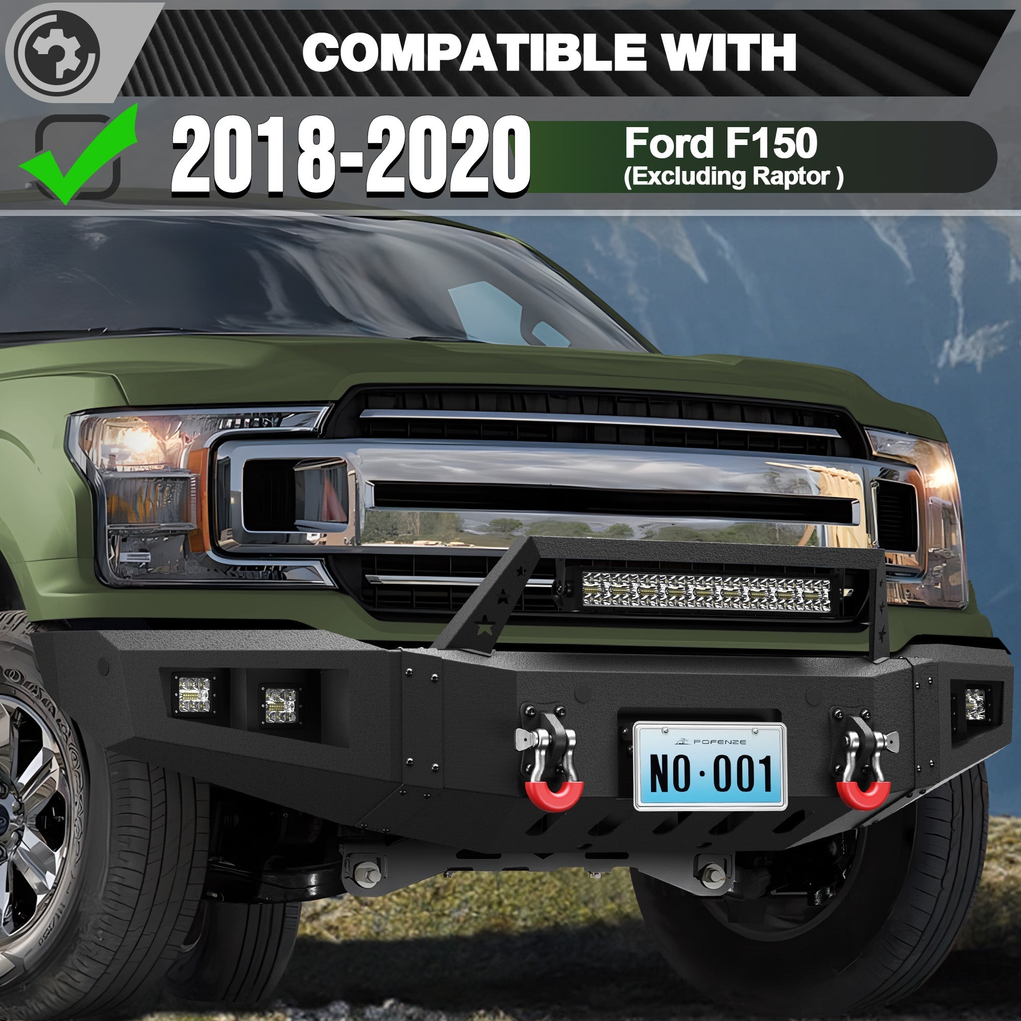 F150 Front Bumper and Rear Set for 2018 2019 2020 Ford F150 Pickup w/Winch Plate (Excluding Raptor) - nadiaauto
