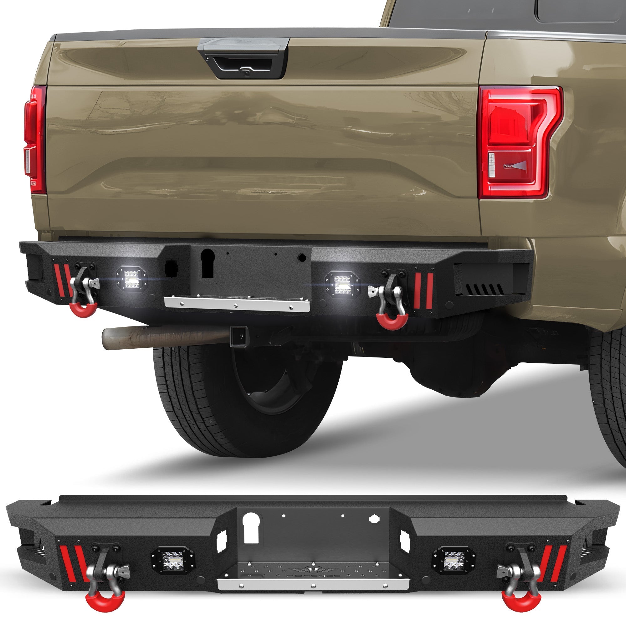 F150 Rear Back Bumper for 2015-2025 Ford F-150 Truck Steel Rear Bumper (Not Fit Raptor & Ecoboost) - nadiaauto
