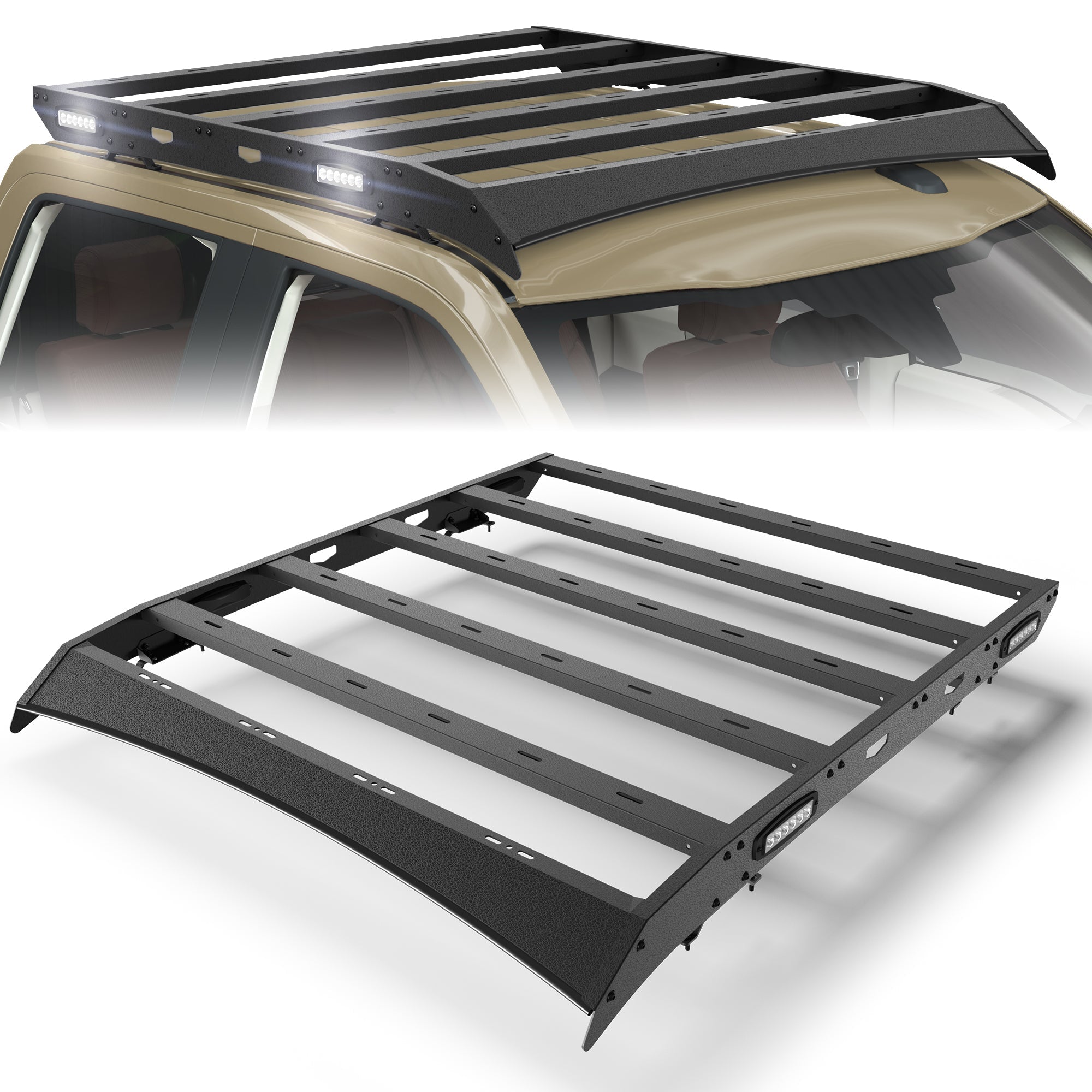 F150 Roof Rack Top Cargo Carrier with Side LED Lights Compatible with 2009 2010 2011 2012 2013 2014 Ford F150 7th Gen SuperCrew (4 Doors Only) - nadiaauto