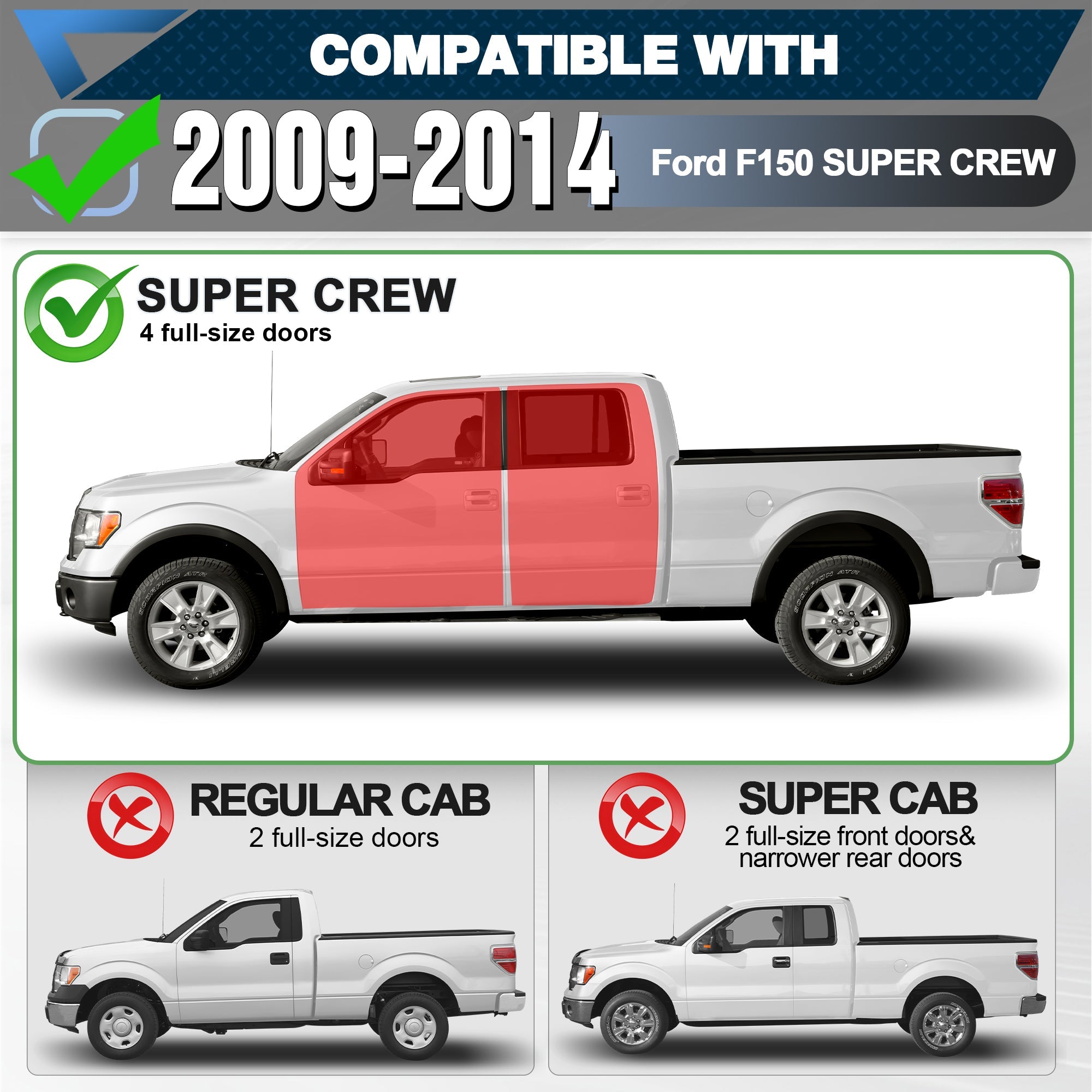 F150 Running Boards Side Steps Compatible with 2009 2010 2011 2012 2013 2014 Ford F150 SuperCrew - nadiaauto