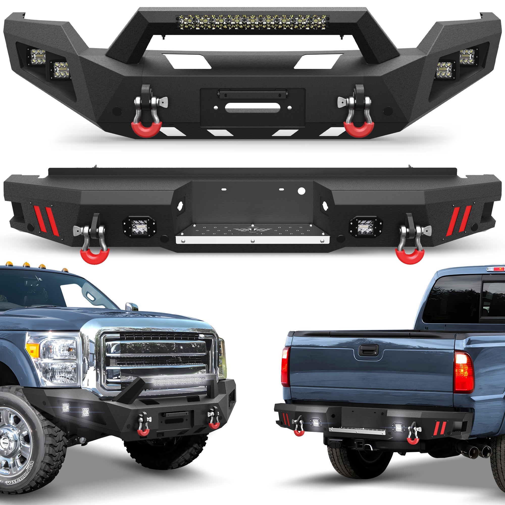 F250 Front and Rear Bumper Set for 2011 - 2016 Ford F250/F350/F450 Truck - nadiaauto