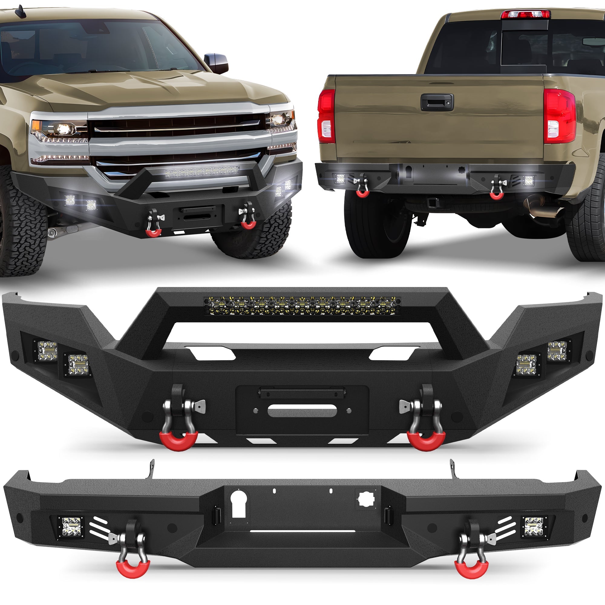 Front and Rear Bumper Kit for 2016 2017 2018 Chevy Silverado 1500 Pickup - nadiaauto