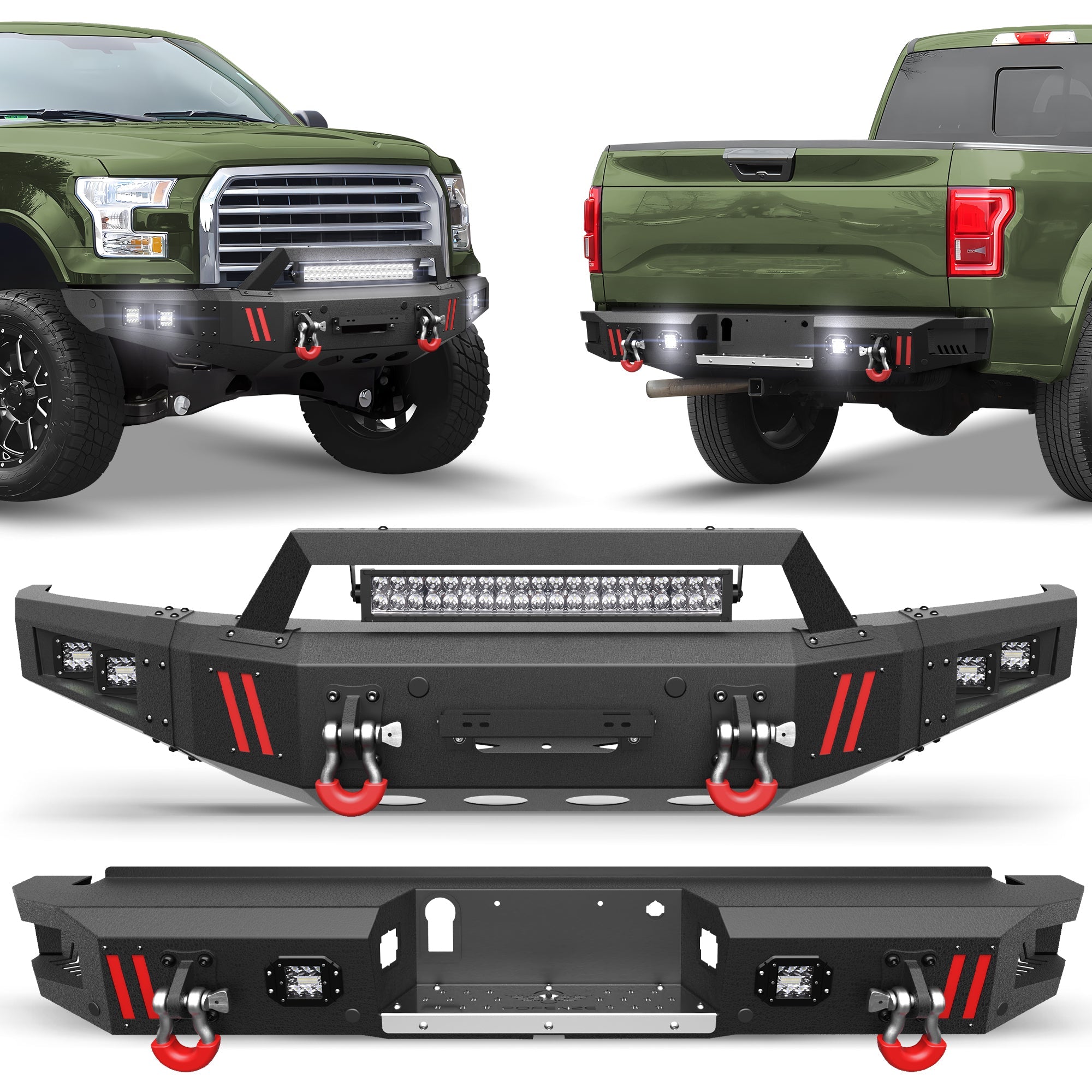 Front and Rear Bumpers Fit 2015 2016 2017 Ford F150 (Excluding Raptor & Ecoboost) - nadiaauto