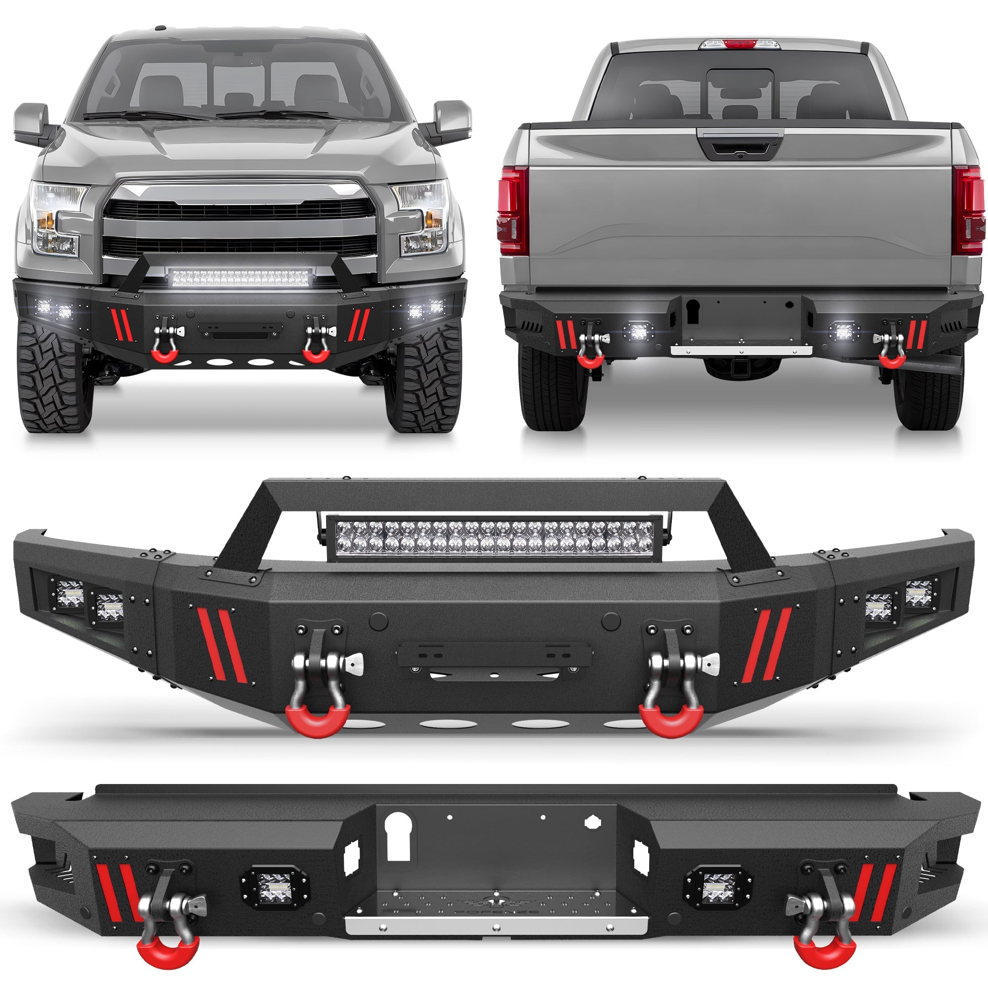 Front and Rear Bumpers Fit 2015 2016 2017 Ford F150 (Excluding Raptor & Ecoboost) - nadiaauto