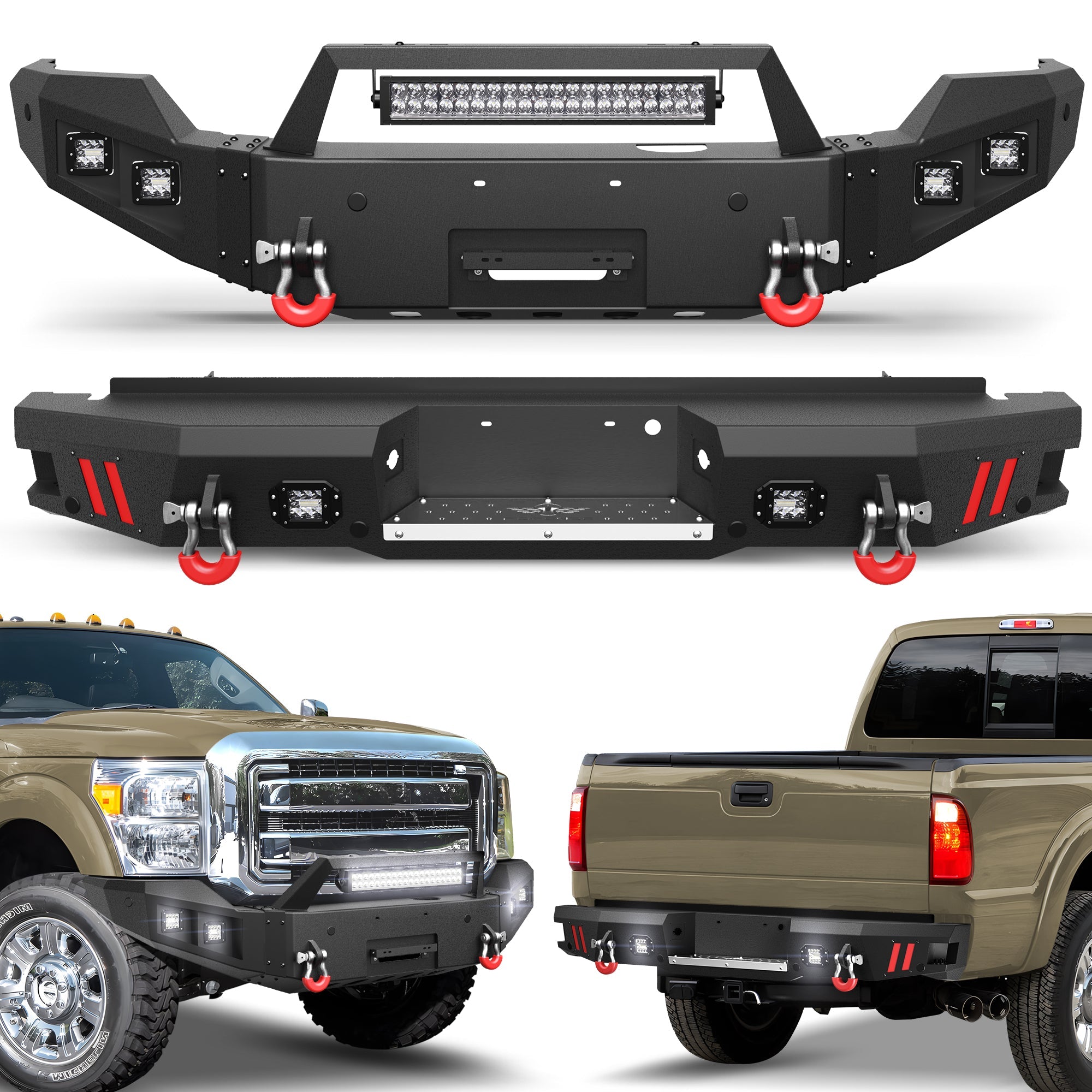 Front Bumper and Rear Bumper Combo Compatible with 2011 2012 2013 2014 2015 2016 Ford F250 F350 F450 - nadiaauto