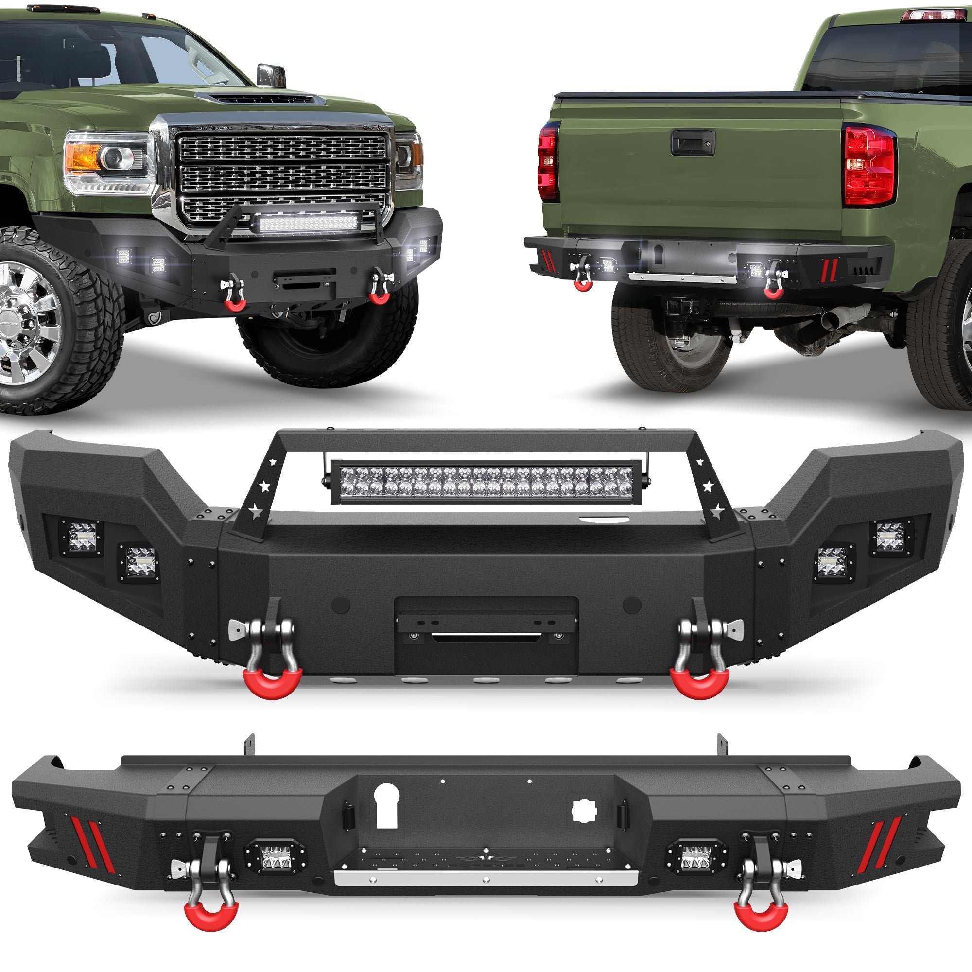Front Bumper and Rear Bumper Combo Fit 2015 2016 2017 2018 2019 GMC Sierra 2500/3500 HD - nadiaauto