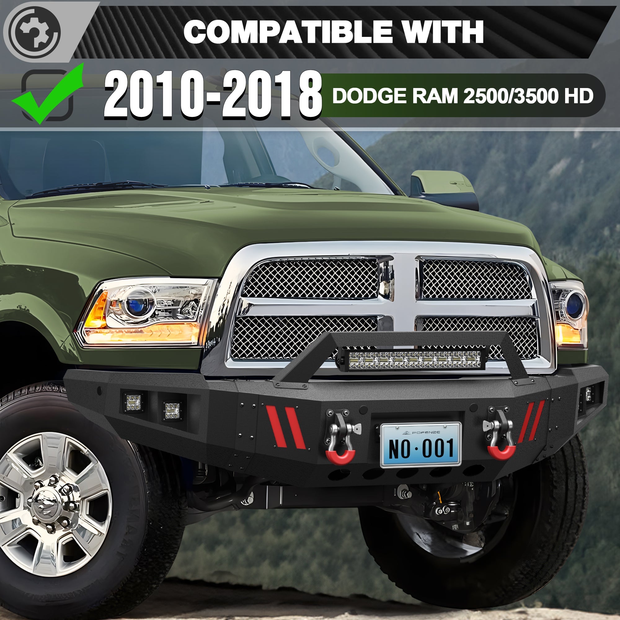 Front Bumper Compatible with 2010-2018 Dodge Ram 2500 3500 - nadiaauto