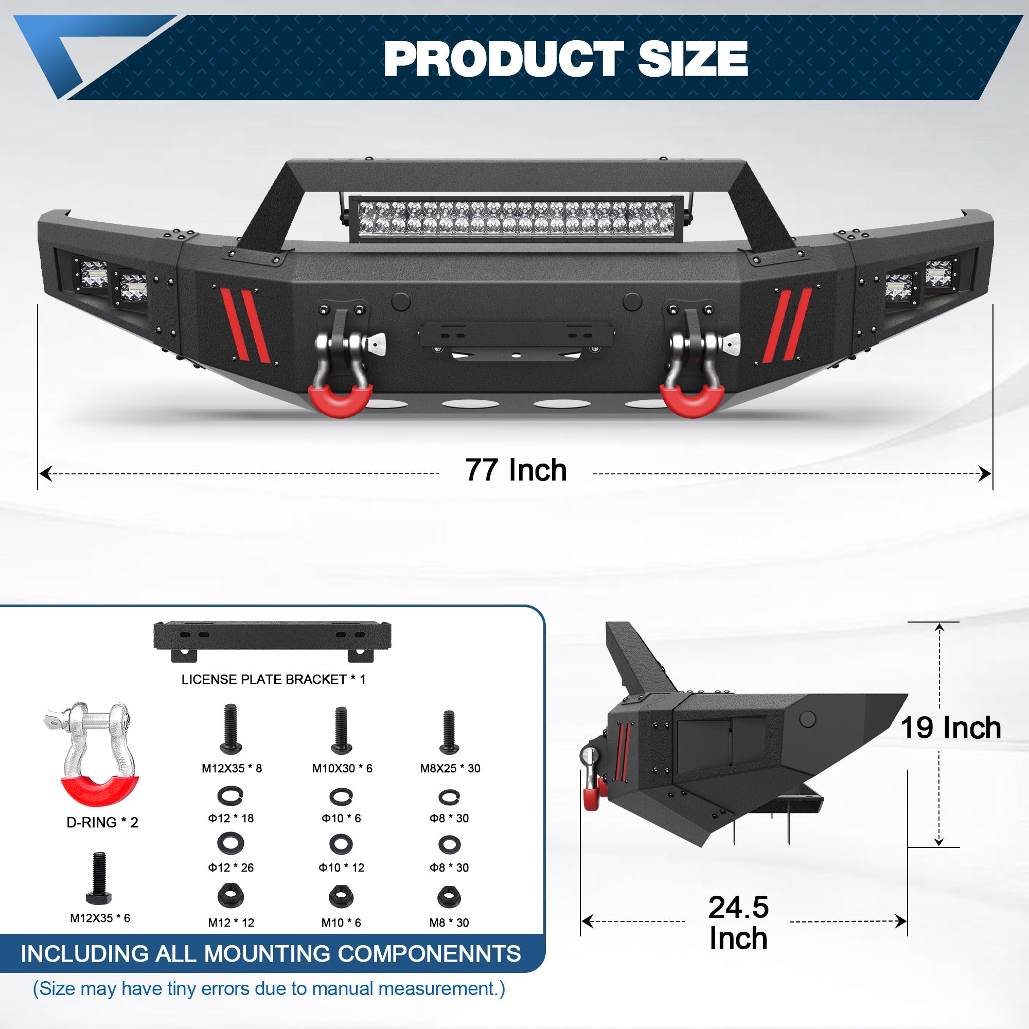Heavy-Duty Off-Road Front Bumper for Ford F150 2015 2016 2017 with Winch Plate and Bright LED Light - nadiaauto