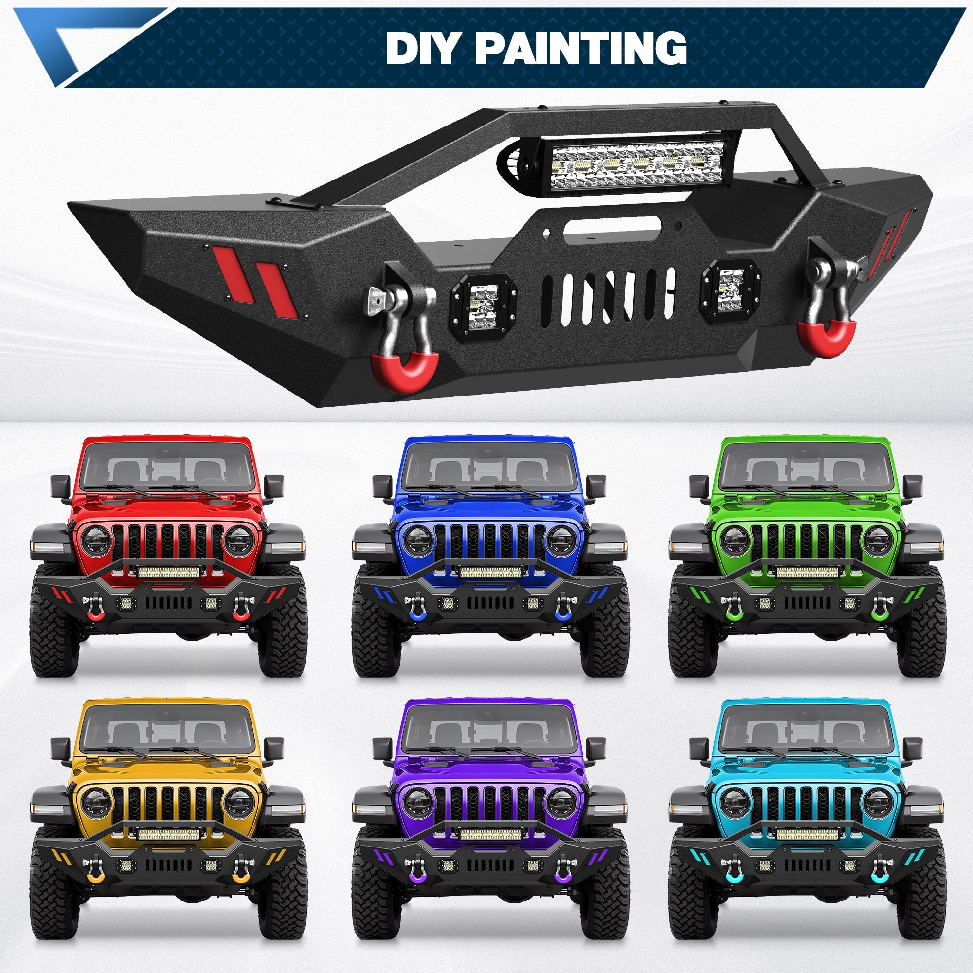Front Bumper for 2007 - 2026 Jeep Wrangler JK JL JKU JLU & Gladiator JT - nadiaauto