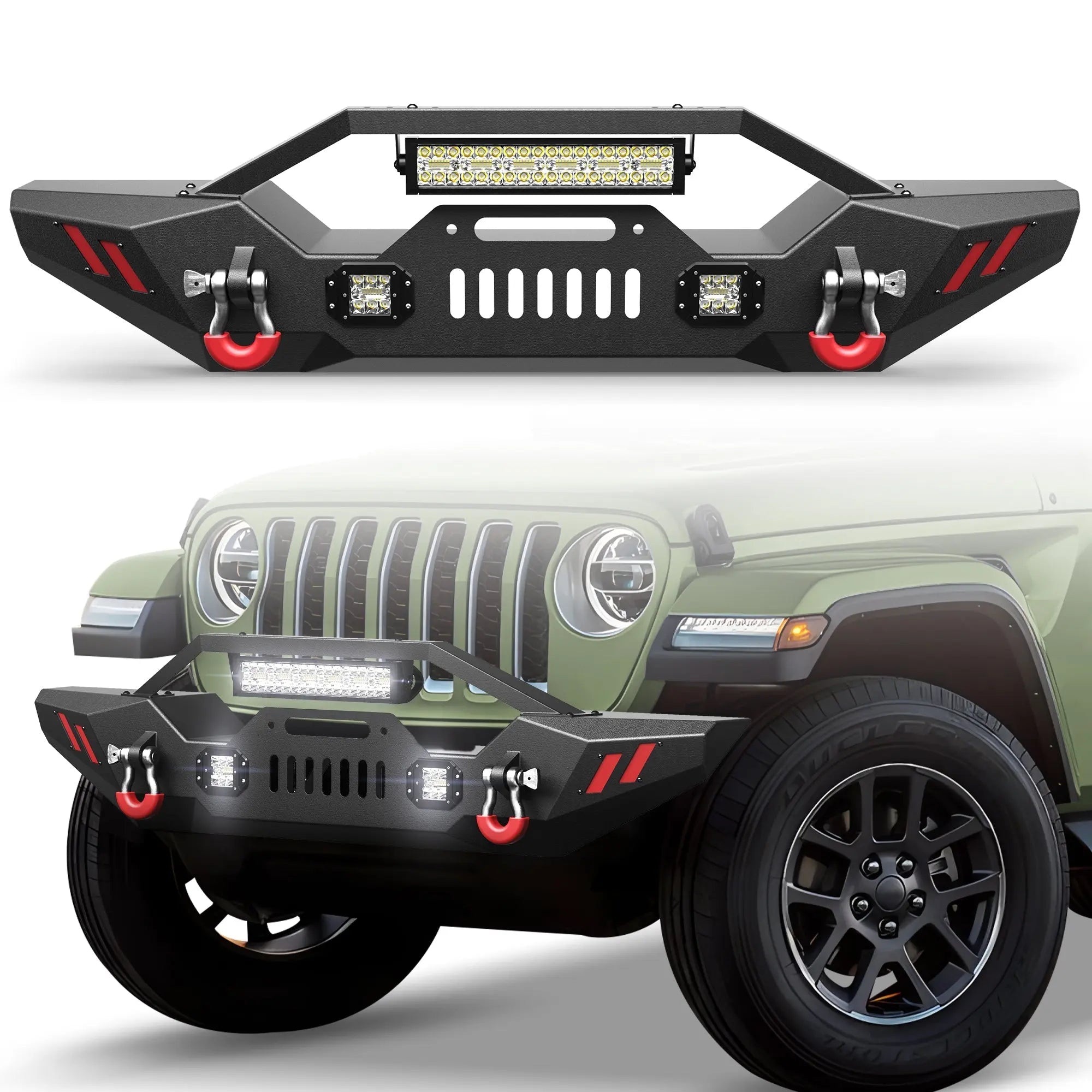 Front Bumper for 2007-2026 Jeep Wrangler JK JL JKU JLU & Gladiator JT - nadiaauto