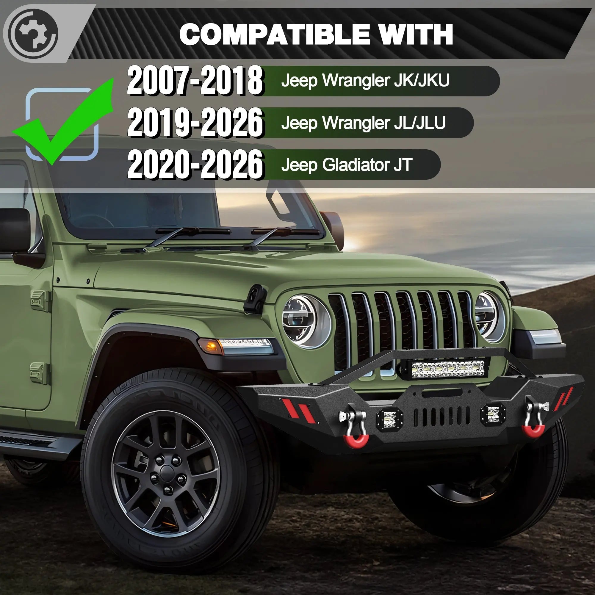 Front Bumper for 2007-2026 Jeep Wrangler JK JL JKU JLU & Gladiator JT - nadiaauto