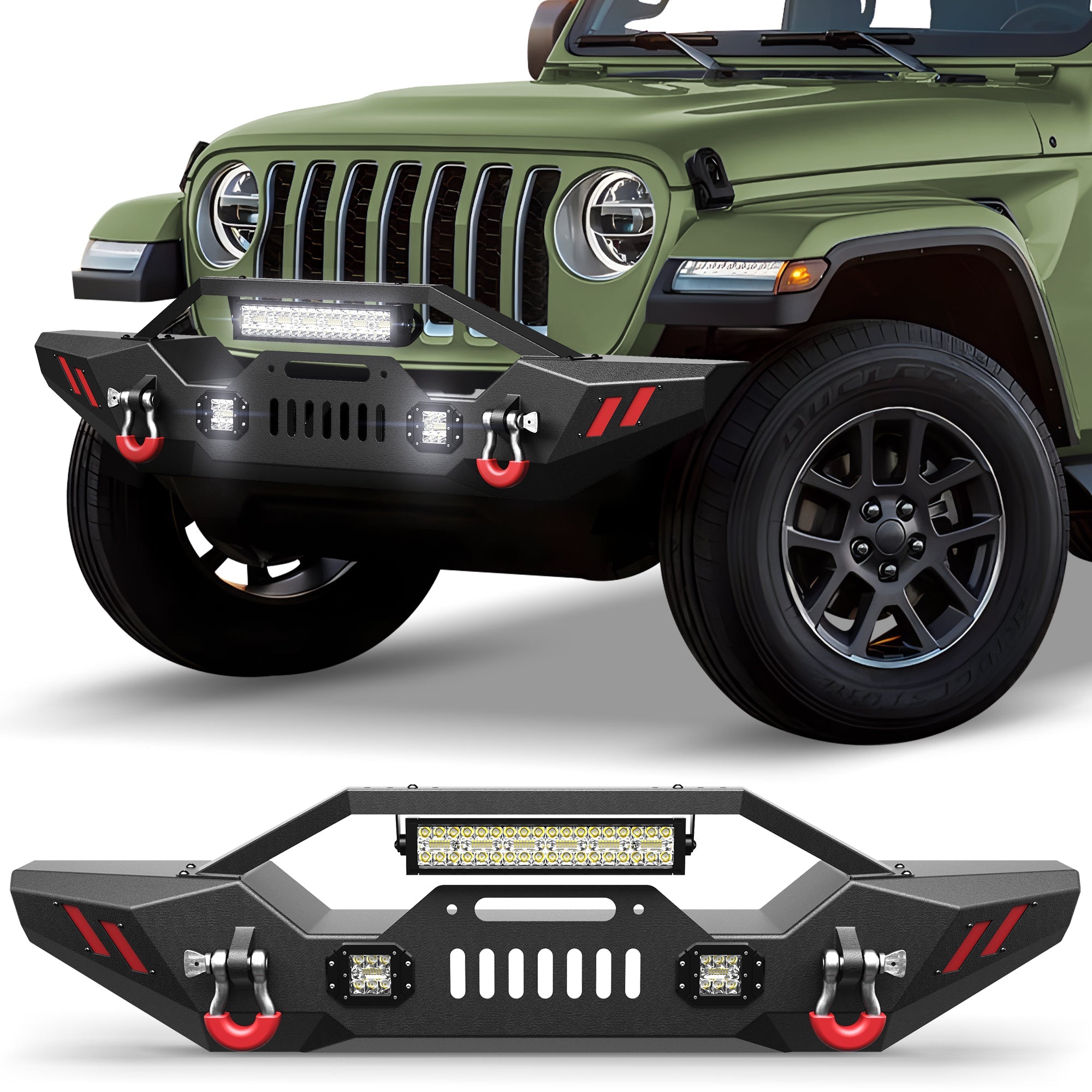 Front Bumper for 2007-2026 Jeep Wrangler JK JL JKU JLU & Gladiator JT - nadiaauto