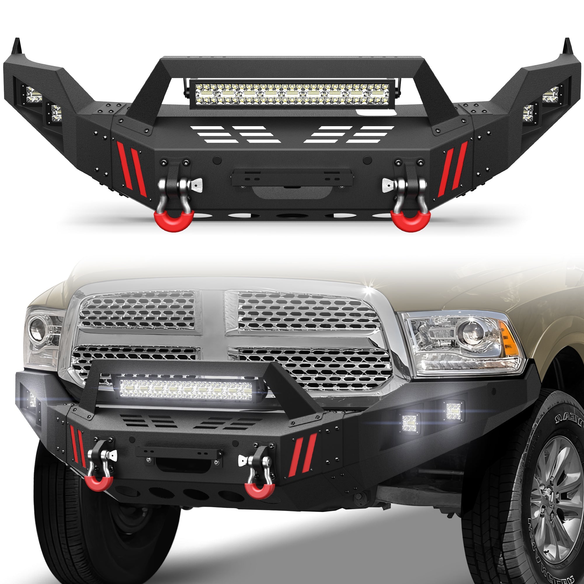 Front Bumper for 2013-2018 Ram 1500 (Excl. Rebel) and 2019-2024 Ram 1500 Classic (Excl. Warlock) - nadiaauto